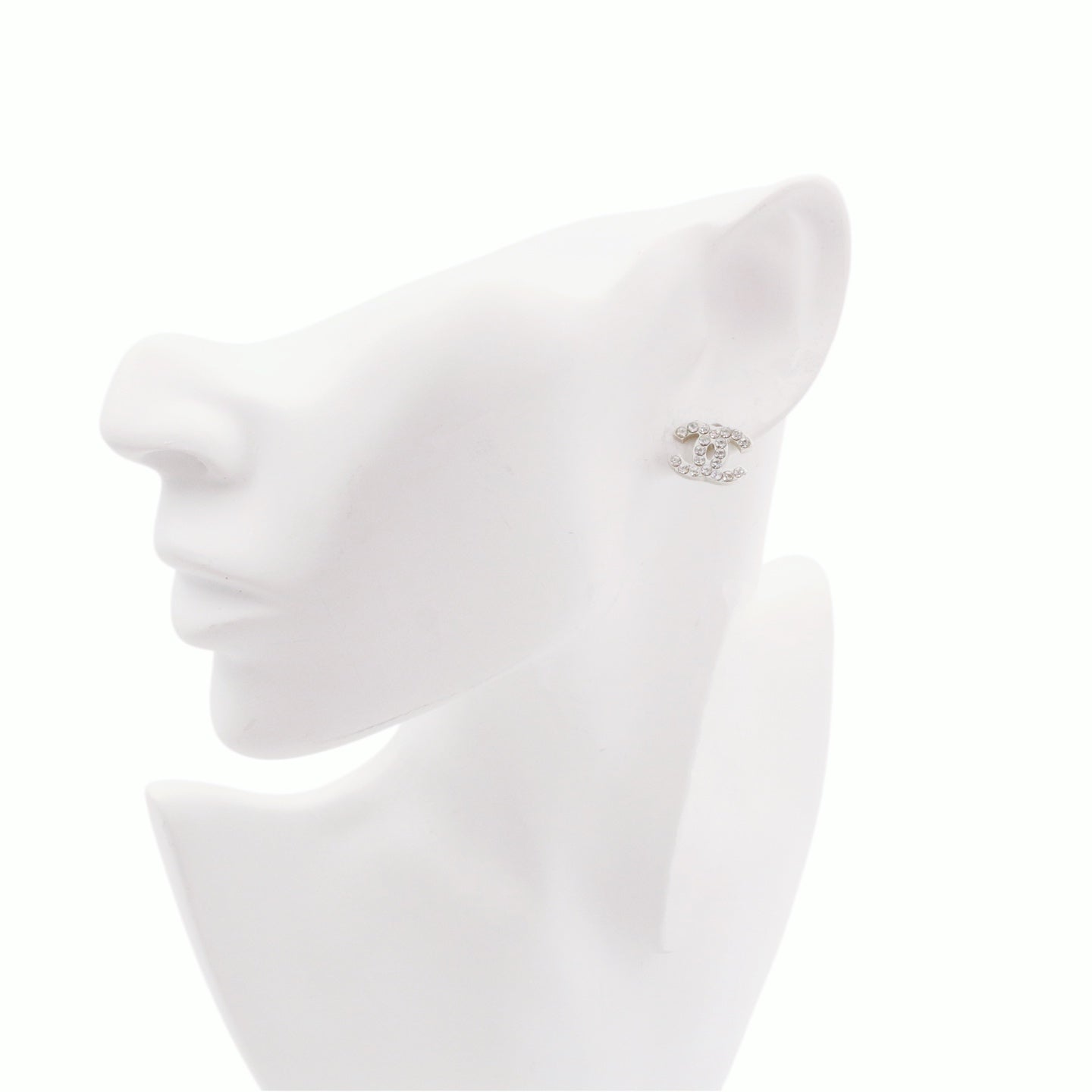 CHANEL Silver Tone Rhinestone CC Earrings [Used]
