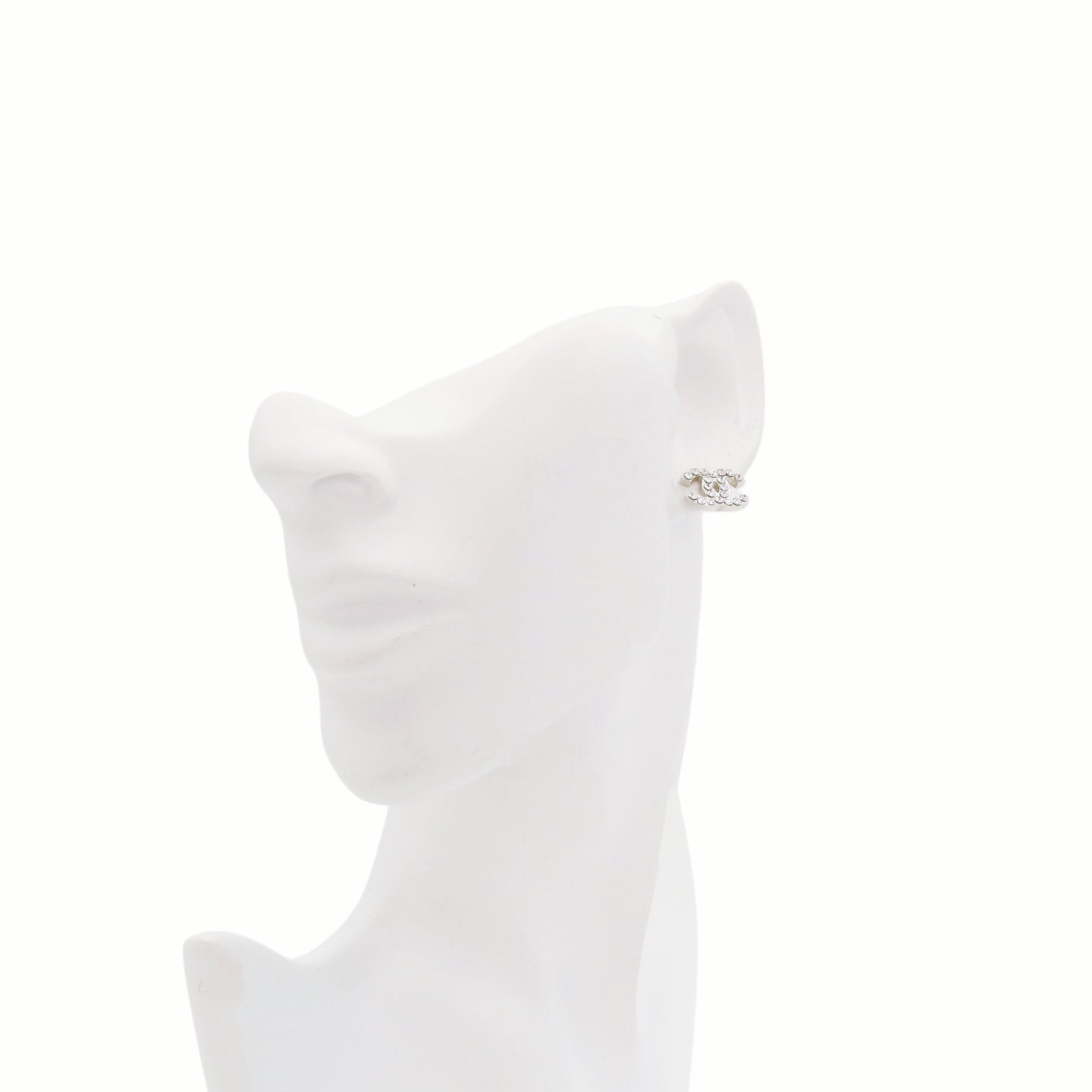 CHANEL Silver Tone Rhinestone CC Earrings [Used]