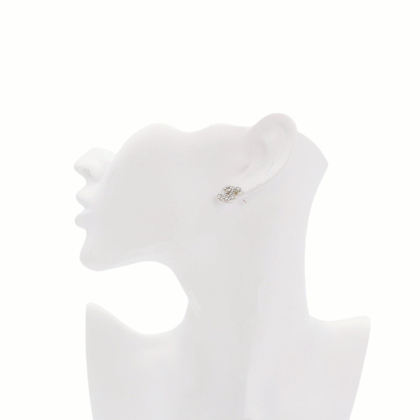 CHANEL Silver Tone Rhinestone CC Earrings [Used]