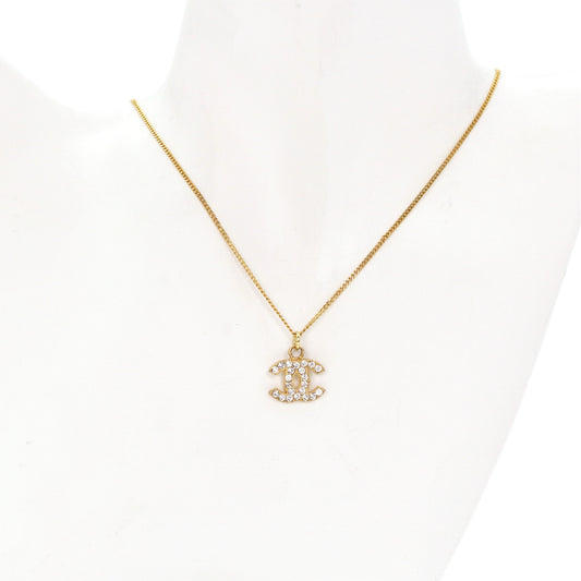 CHANEL Gold Tone Rhinestone CC Pendant Necklace [Used]