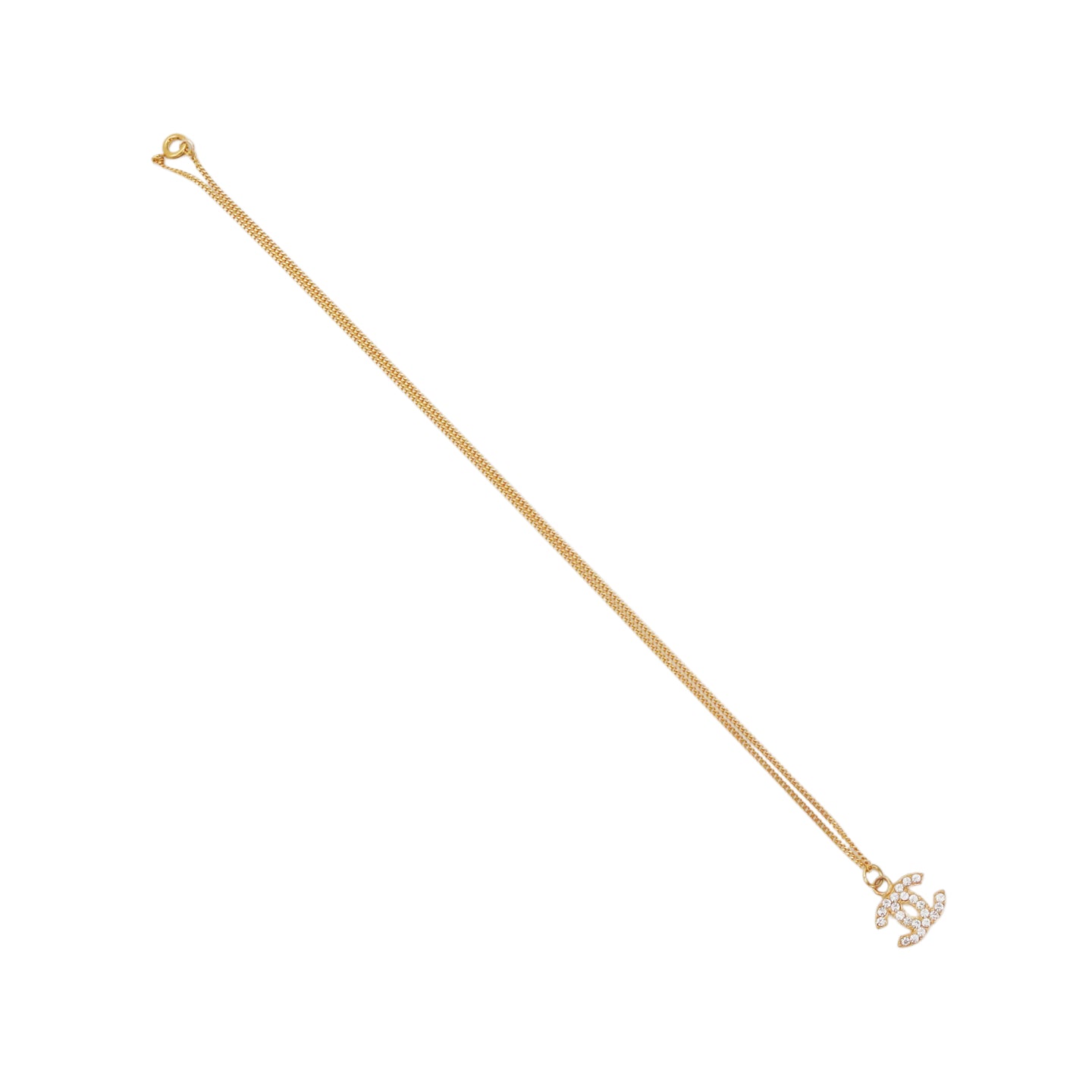 CHANEL Gold Tone Rhinestone CC Pendant Necklace [Used]