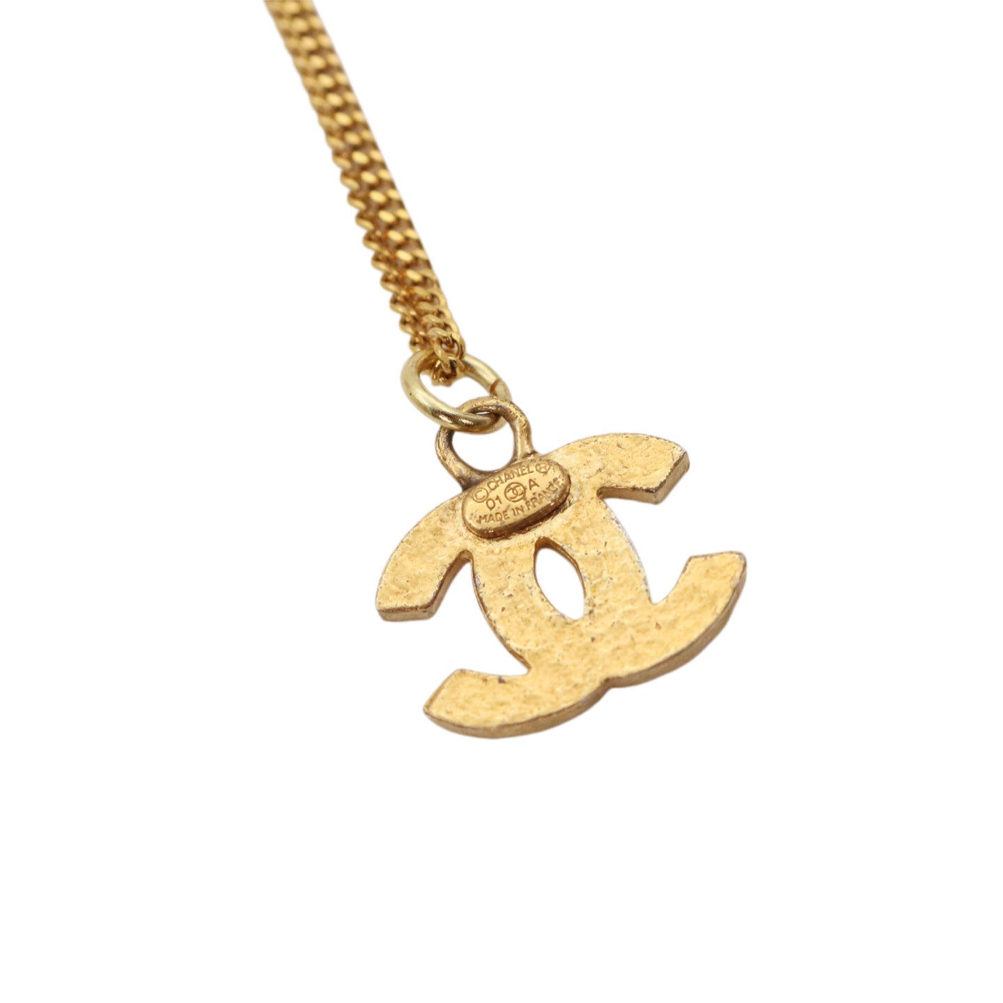 CHANEL Gold Tone Rhinestone CC Pendant Necklace [Used]