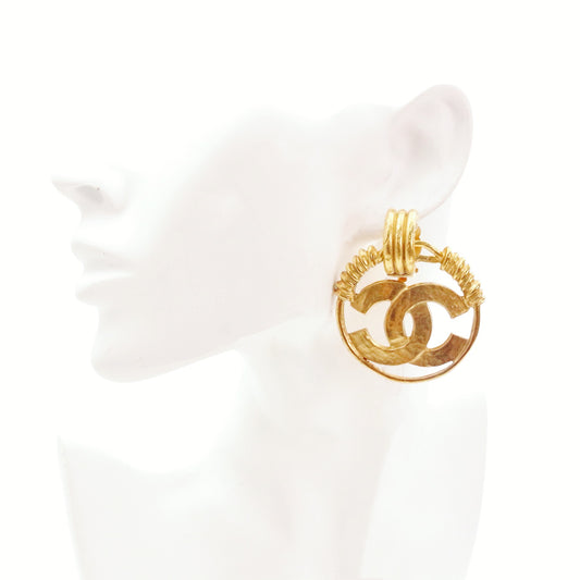 CHANEL Vintage Gold Tone Oversized CC Circle Clip-On Earrings [Used]