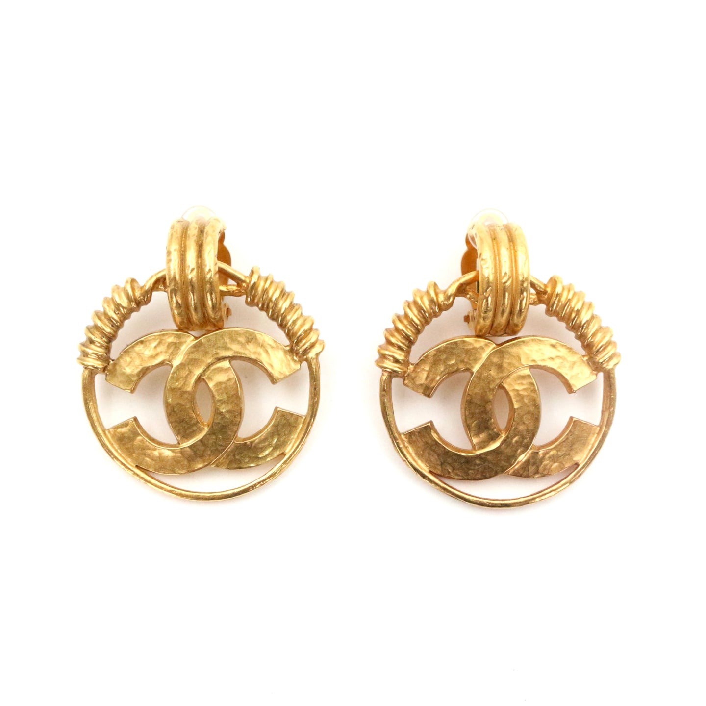 CHANEL Vintage Gold Tone Oversized CC Circle Clip-On Earrings [Used]