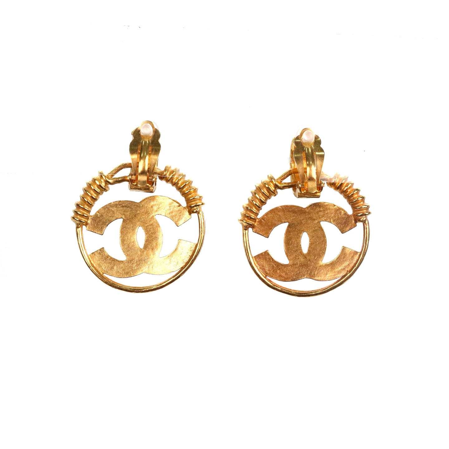 CHANEL Vintage Gold Tone Oversized CC Circle Clip-On Earrings [Used]