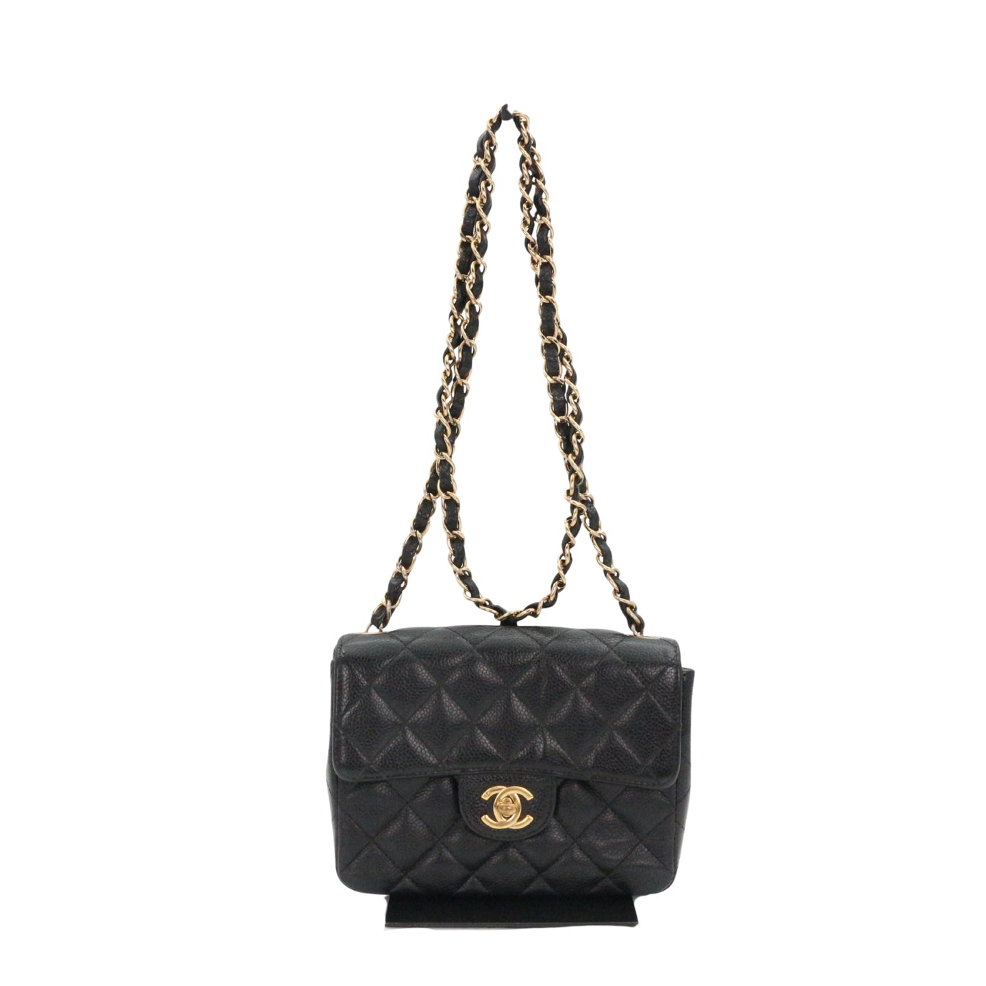 CHANEL Black Caviar Quilted Mini Flap Bag with Gold Hardware [Used]