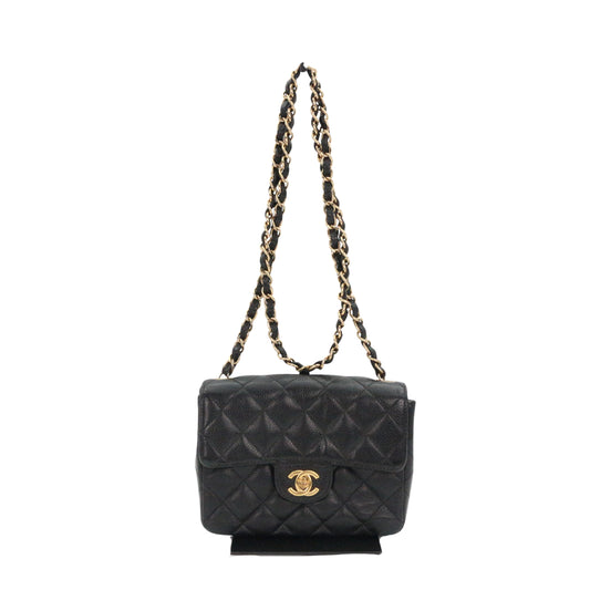 CHANEL Black Caviar Quilted Mini Flap Bag with Gold Hardware [Used]