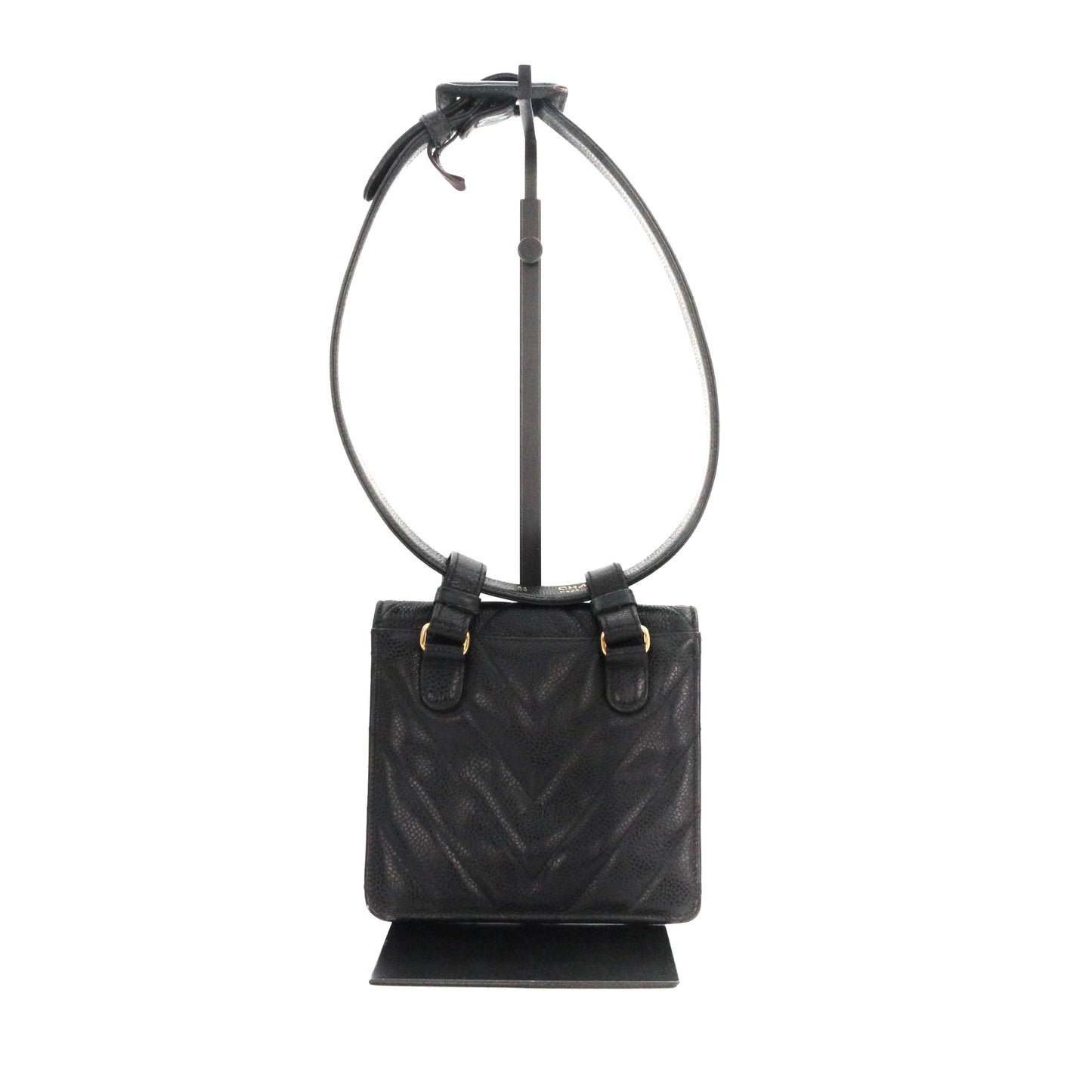 CHANEL Black Caviar Chevron Waist Bag with Gold Hardware [Used]