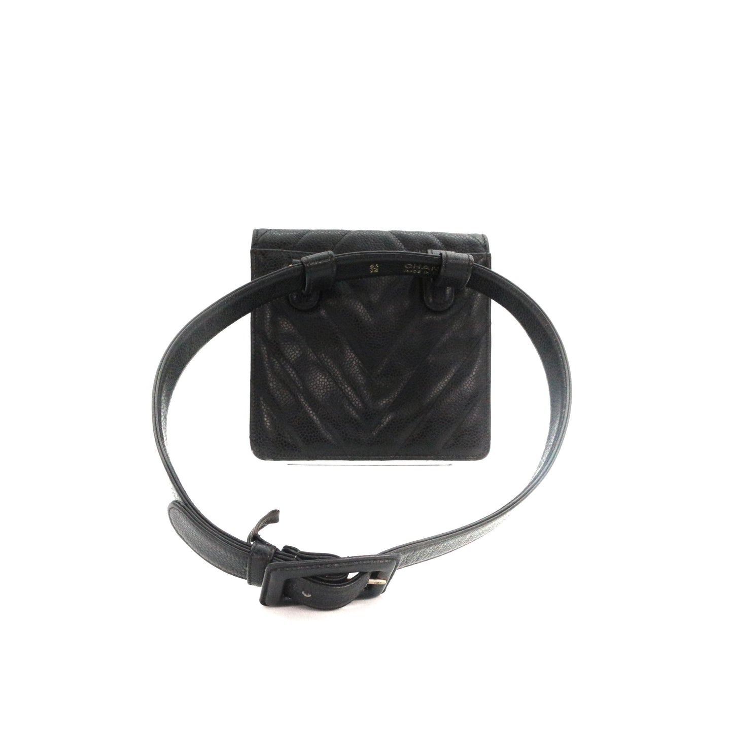 CHANEL Black Caviar Chevron Waist Bag with Gold Hardware [Used]