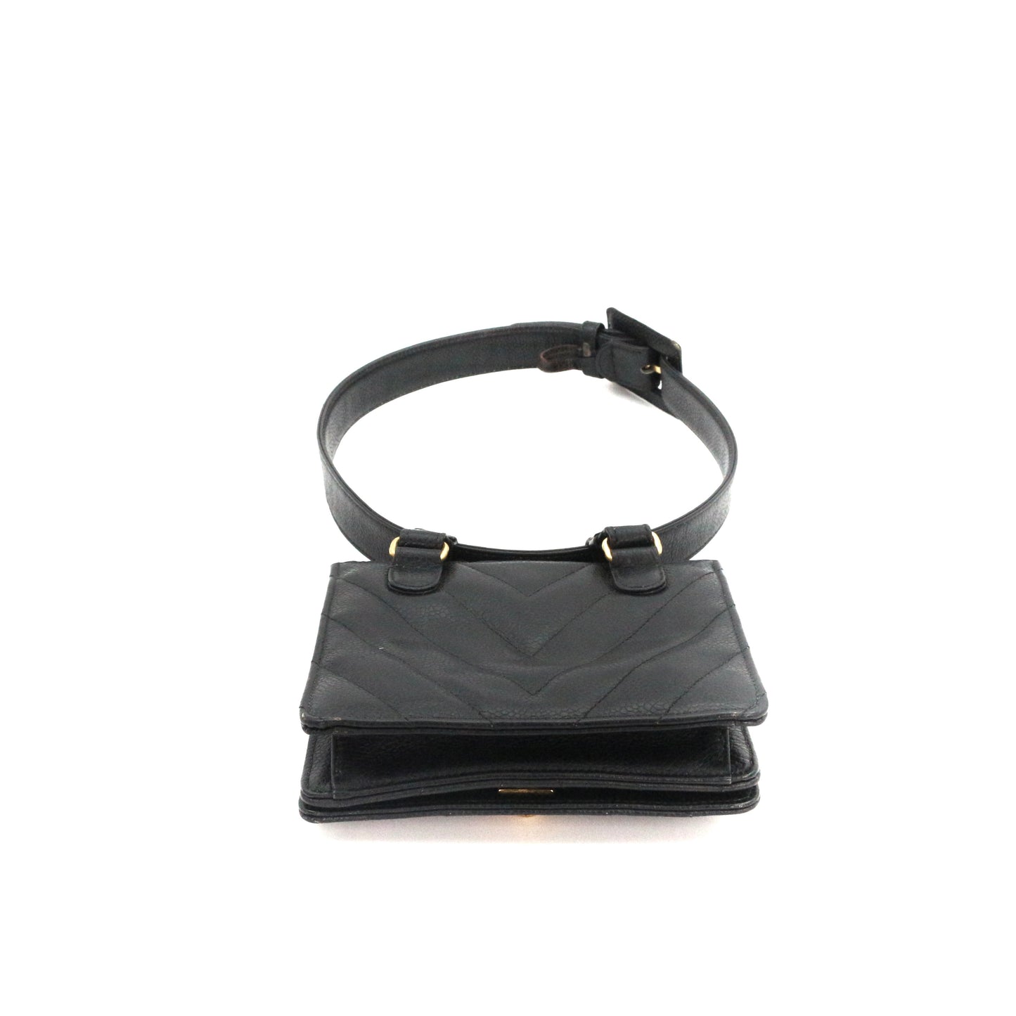 CHANEL Black Caviar Chevron Waist Bag with Gold Hardware [Used]