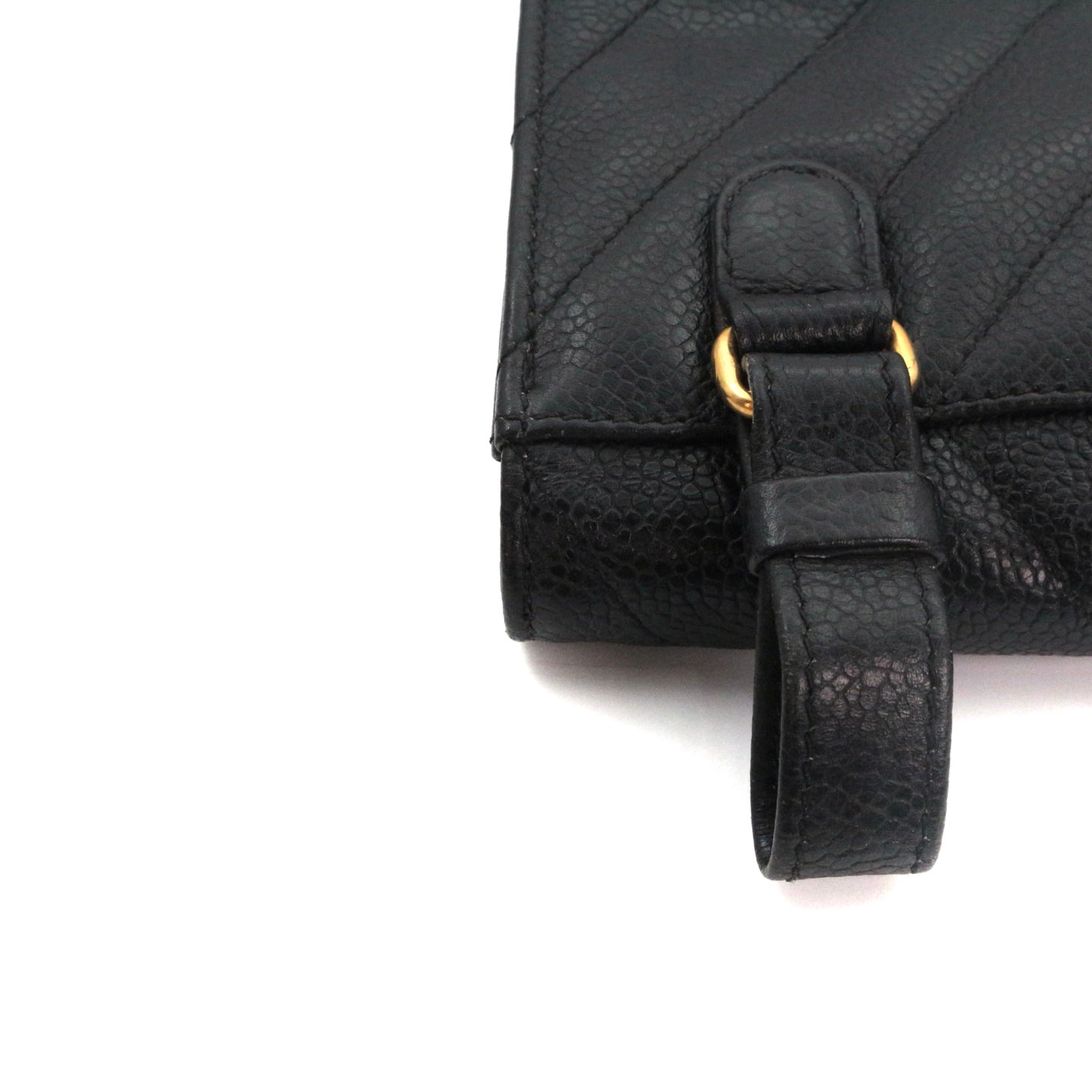 CHANEL Black Caviar Chevron Waist Bag with Gold Hardware [Used]