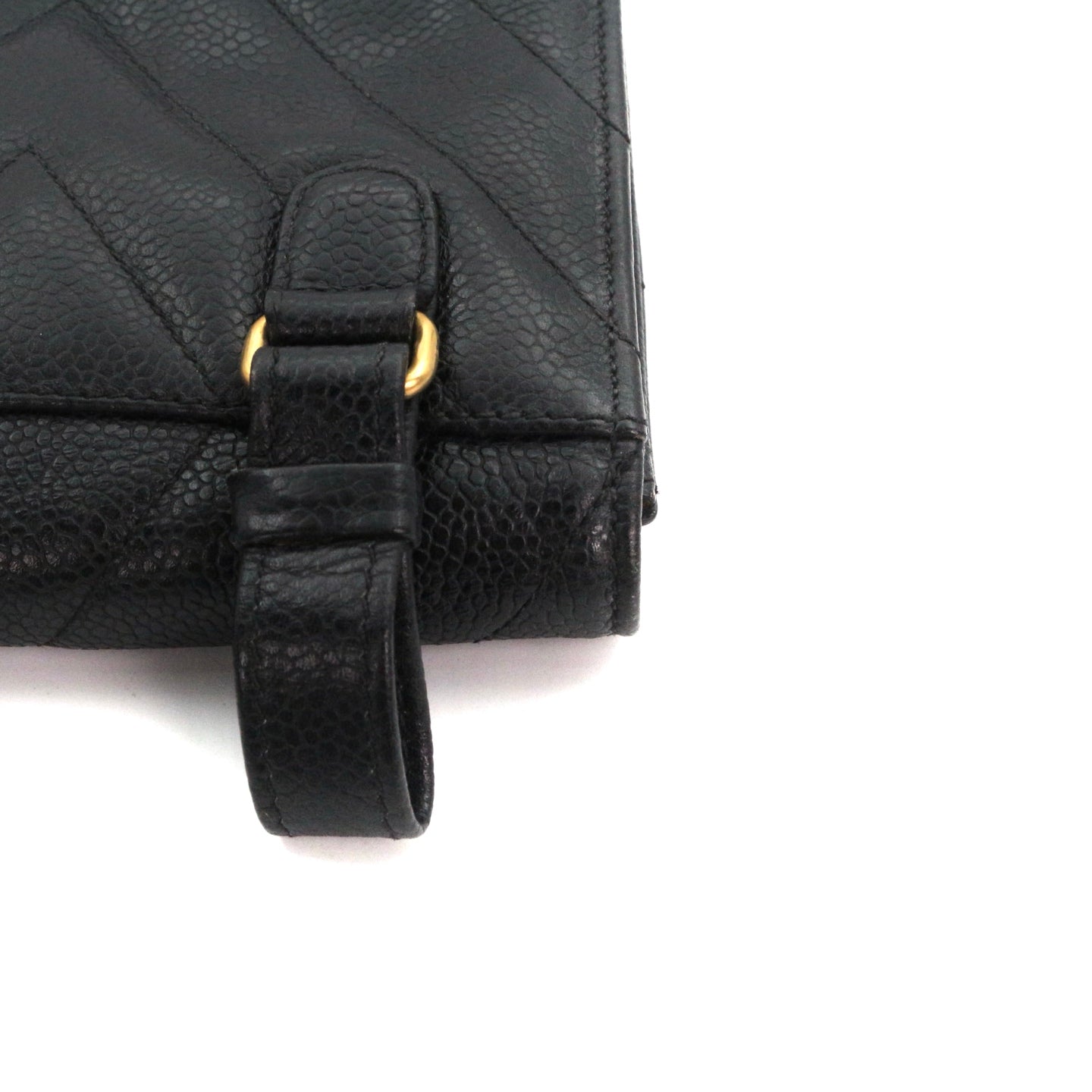 CHANEL Black Caviar Chevron Waist Bag with Gold Hardware [Used]