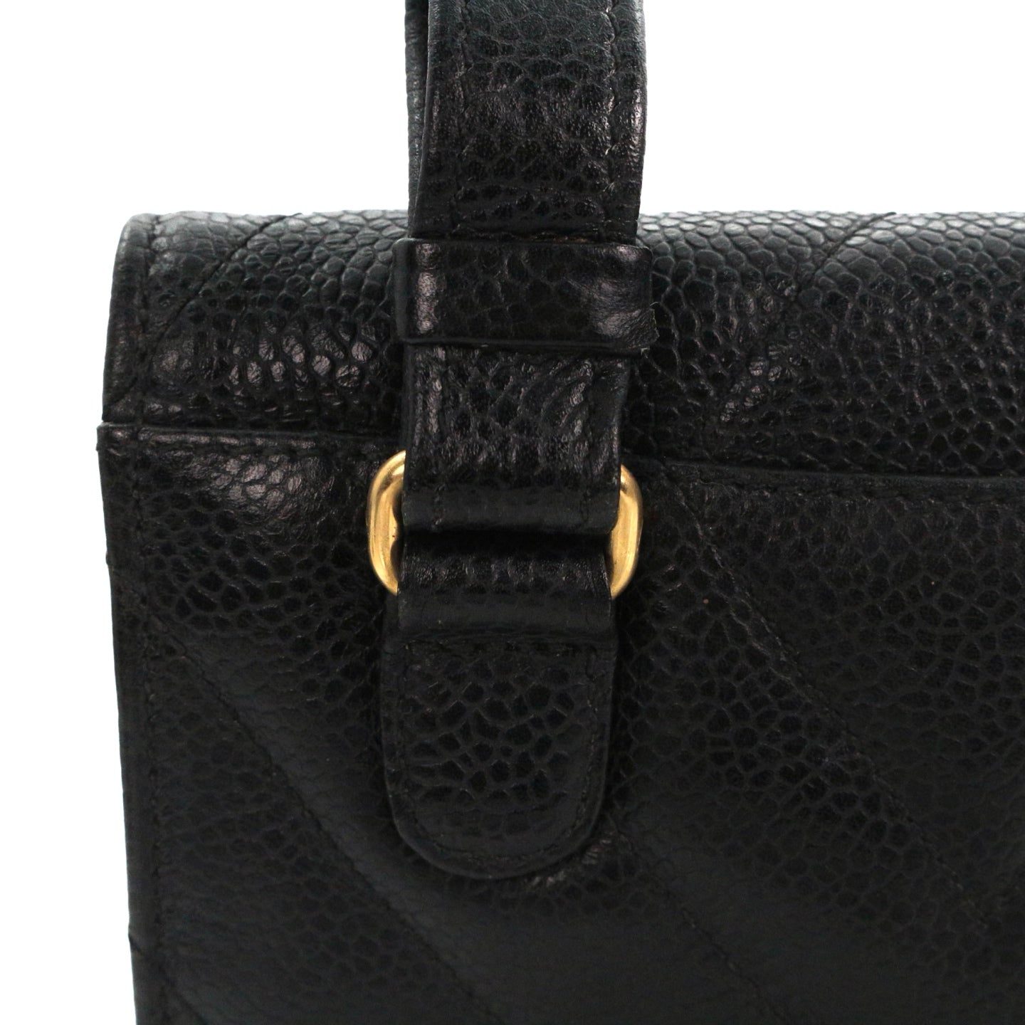 CHANEL Black Caviar Chevron Waist Bag with Gold Hardware [Used]