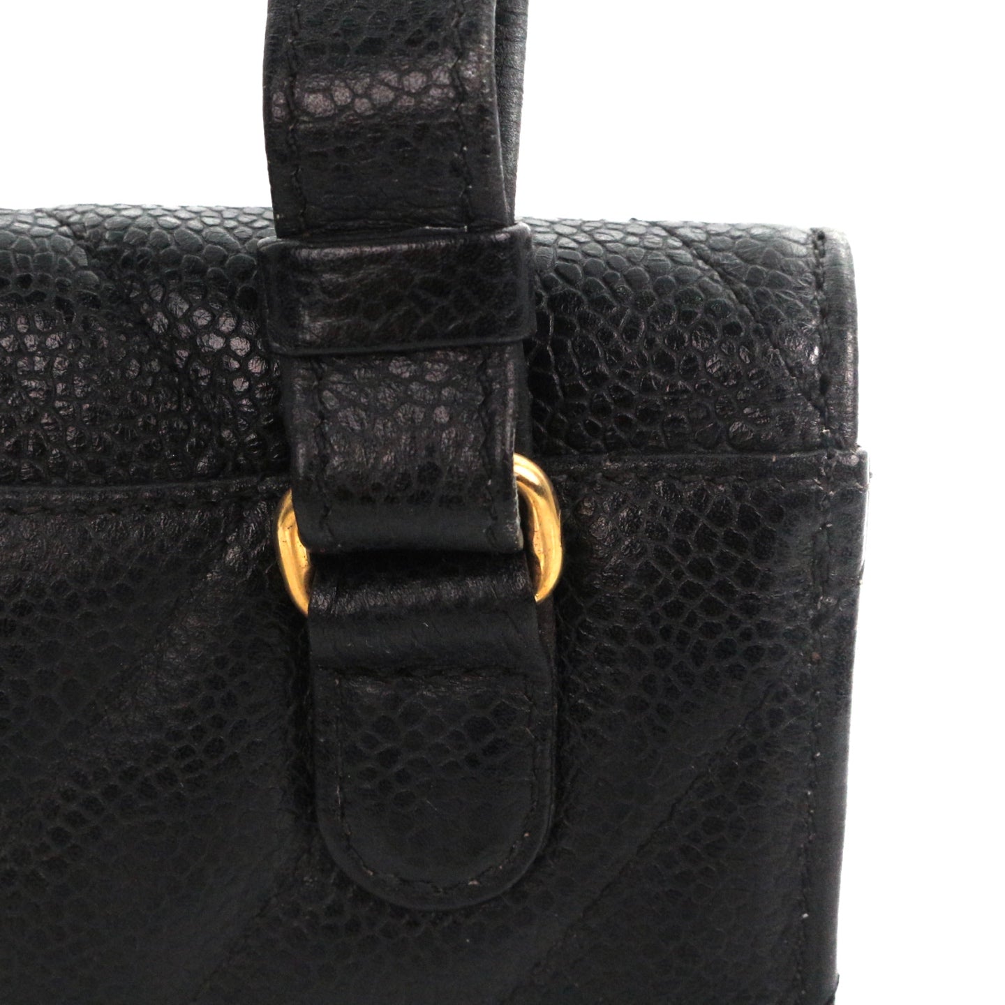 CHANEL Black Caviar Chevron Waist Bag with Gold Hardware [Used]