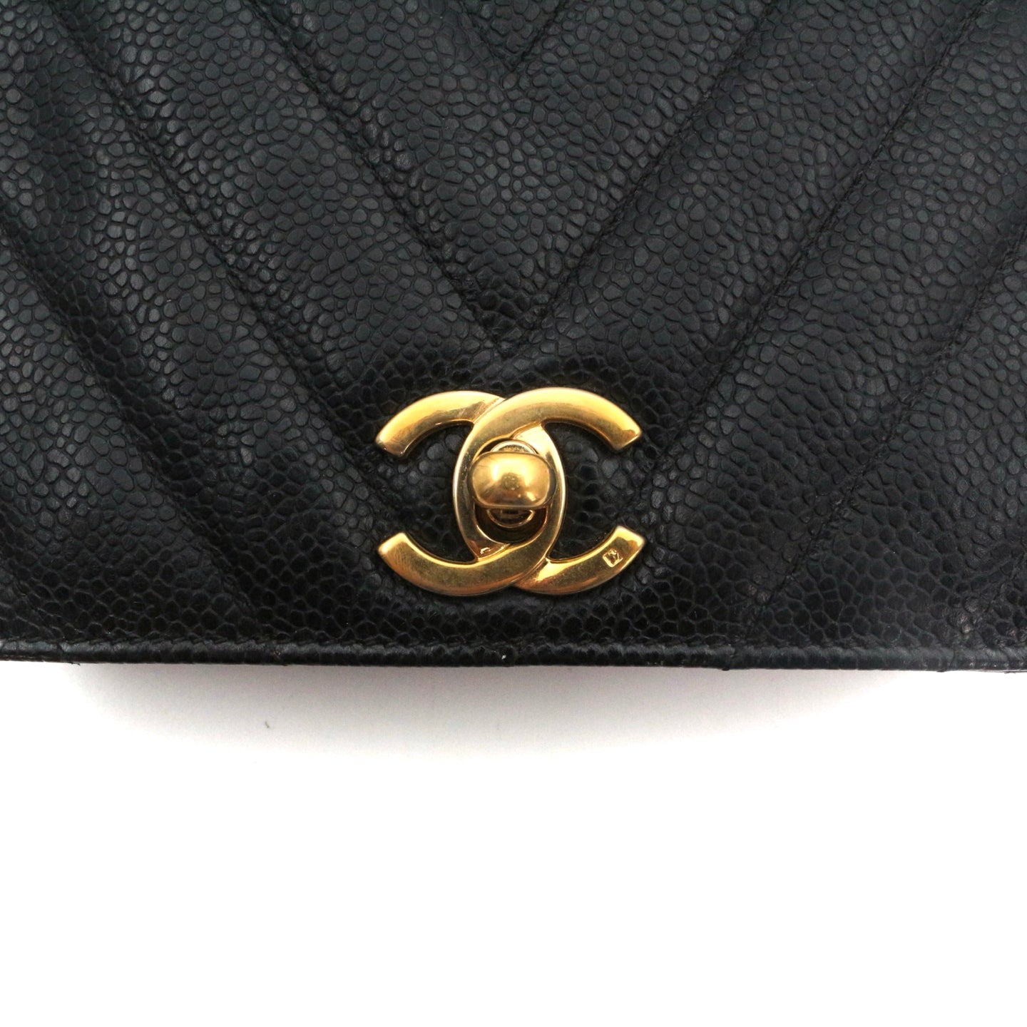 CHANEL Black Caviar Chevron Waist Bag with Gold Hardware [Used]