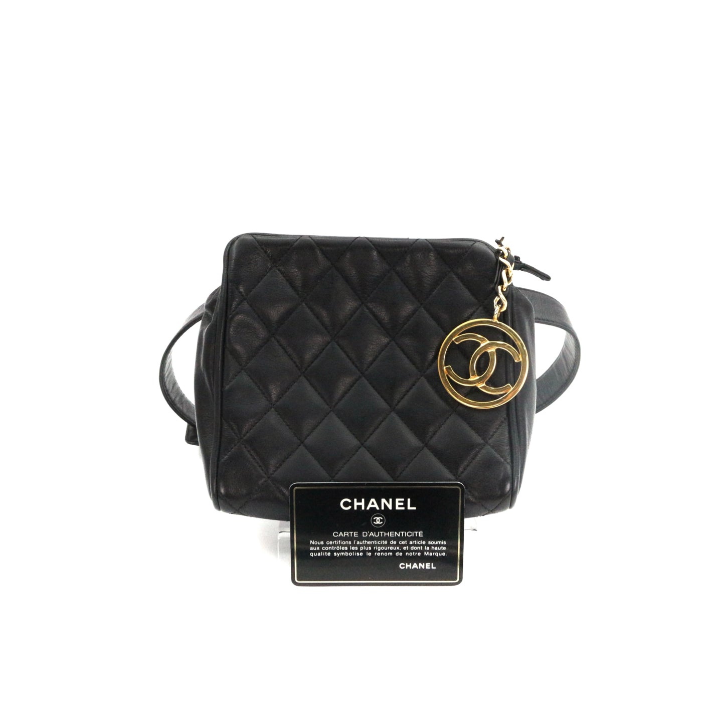 CHANEL Black Lambskin Quilted CC Charm Waist Bag with Gold Hardware [Used]