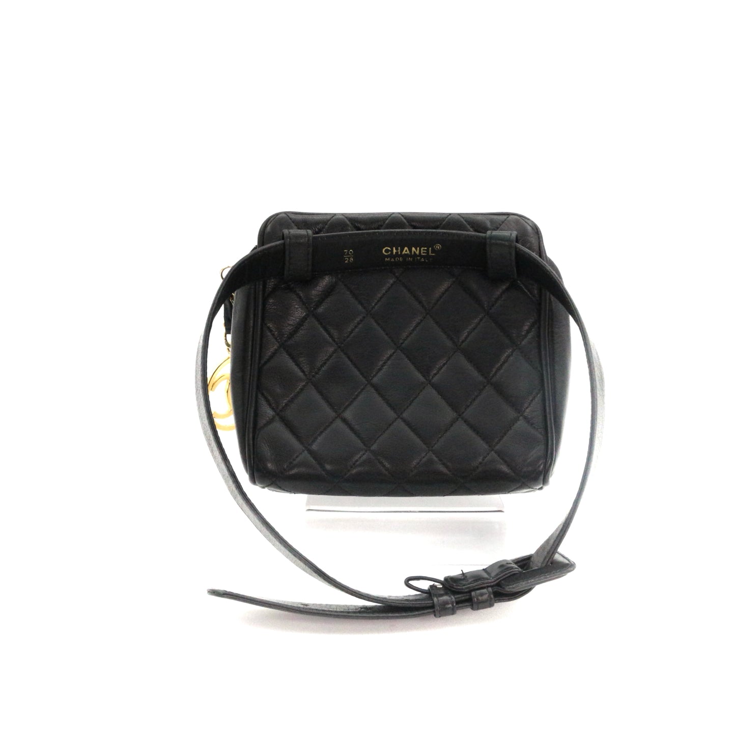 CHANEL Black Lambskin Quilted CC Charm Waist Bag with Gold Hardware [Used]