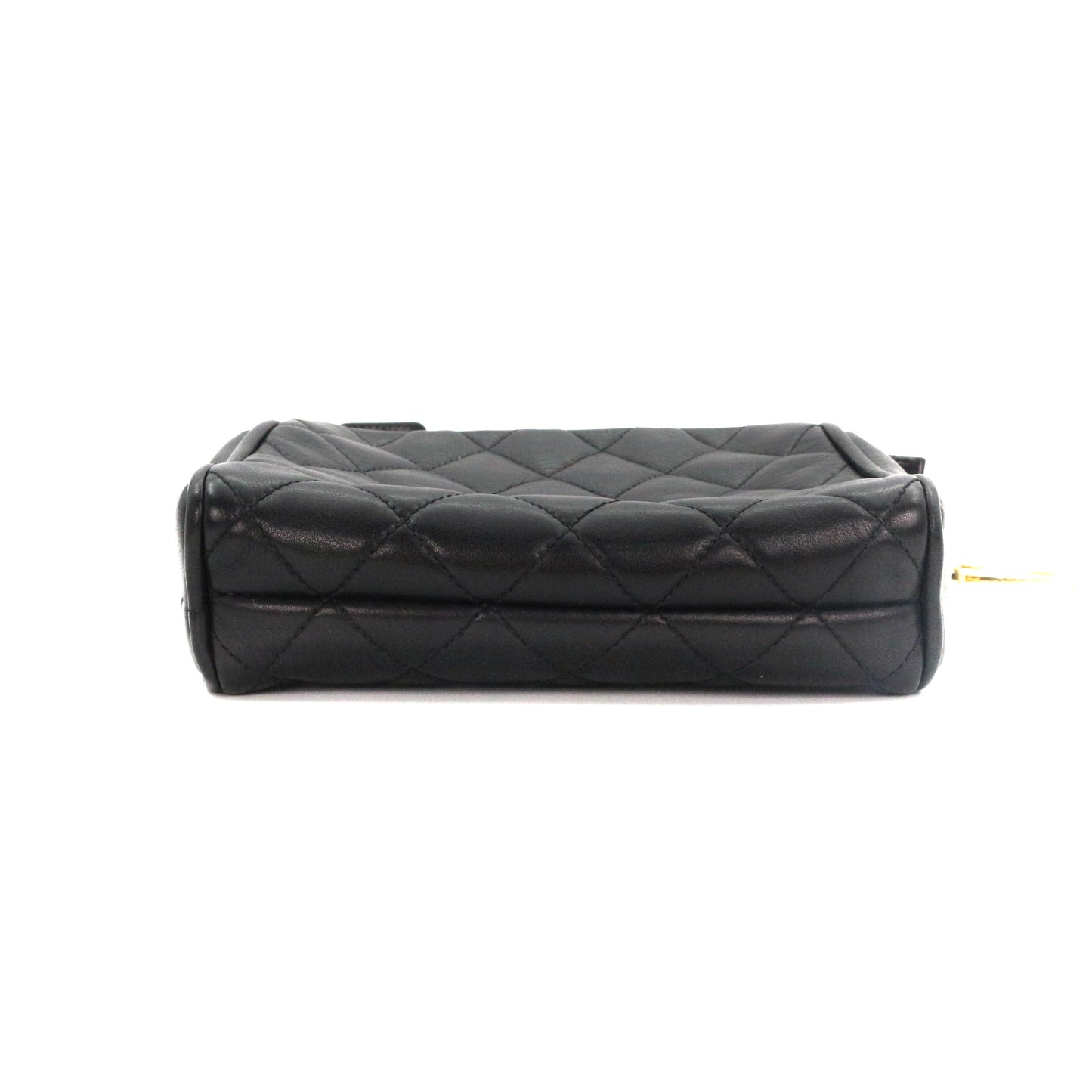 CHANEL Black Lambskin Quilted CC Charm Waist Bag with Gold Hardware [Used]
