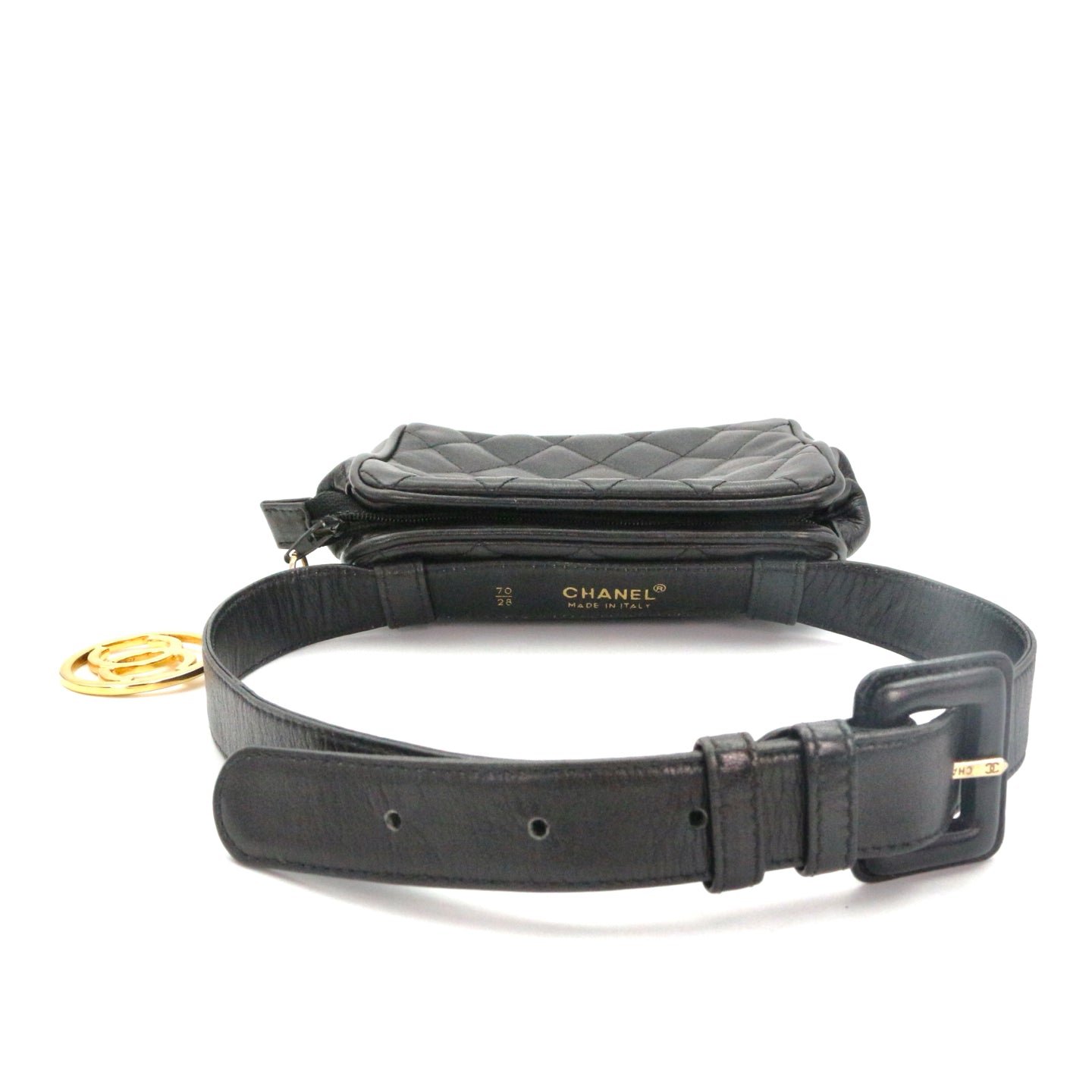 CHANEL Black Lambskin Quilted CC Charm Waist Bag with Gold Hardware [Used]