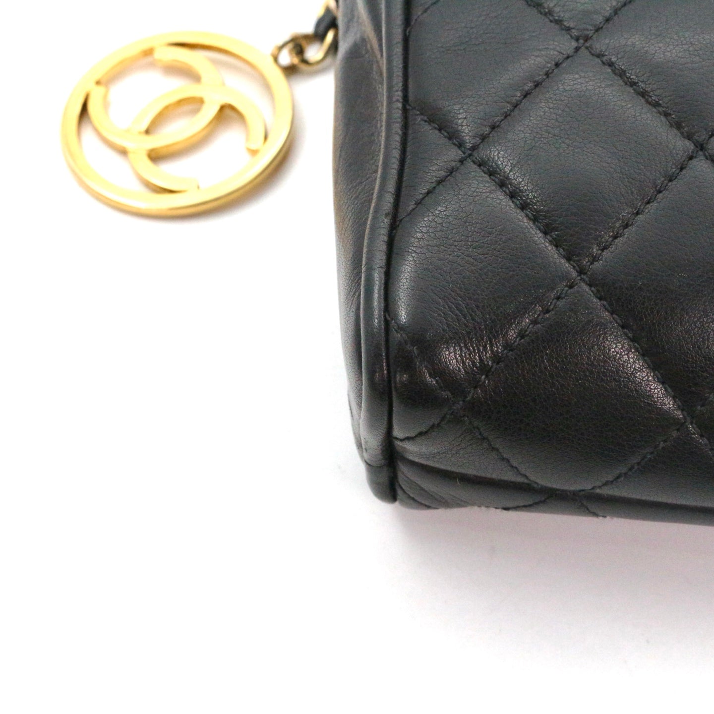CHANEL Black Lambskin Quilted CC Charm Waist Bag with Gold Hardware [Used]