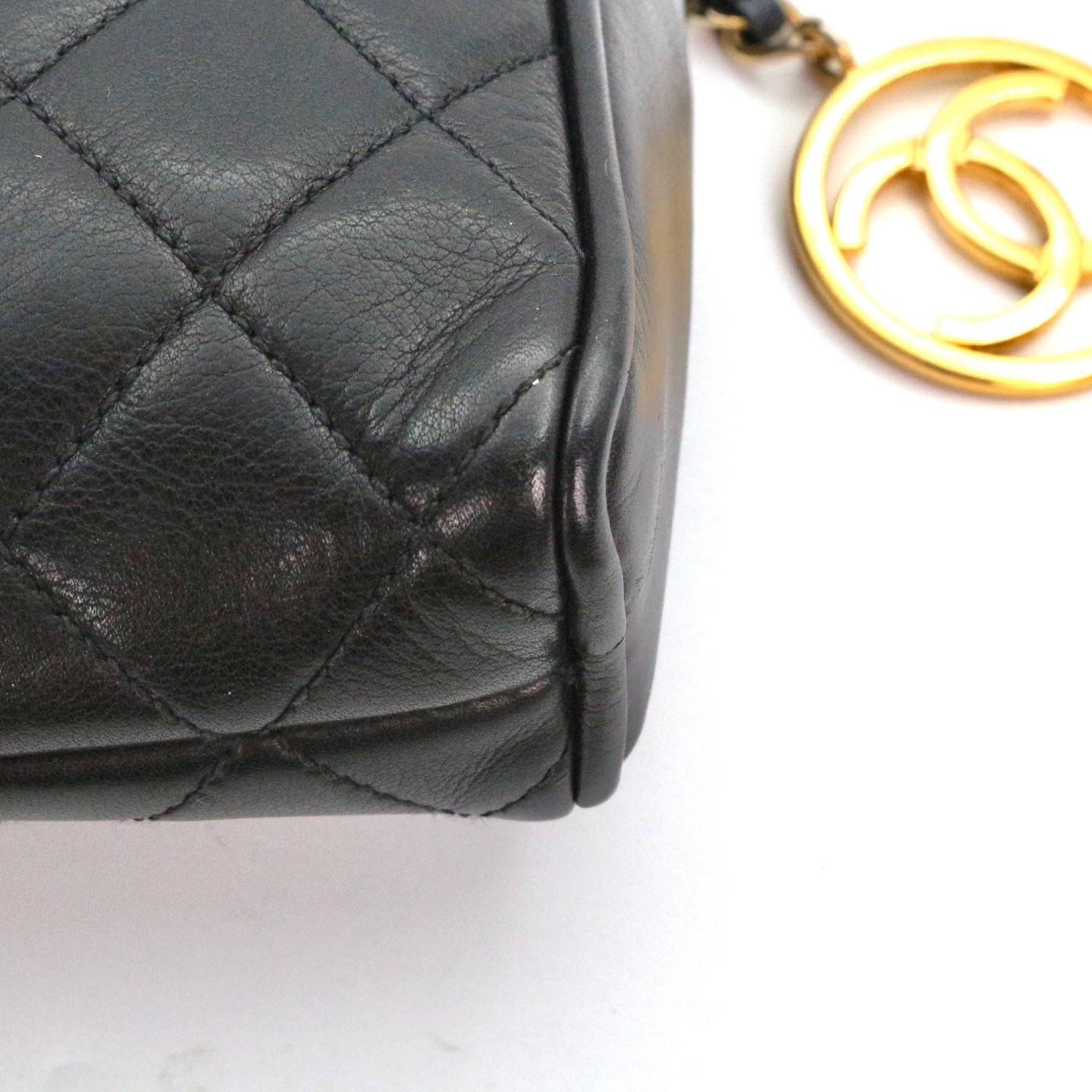 CHANEL Black Lambskin Quilted CC Charm Waist Bag with Gold Hardware [Used]