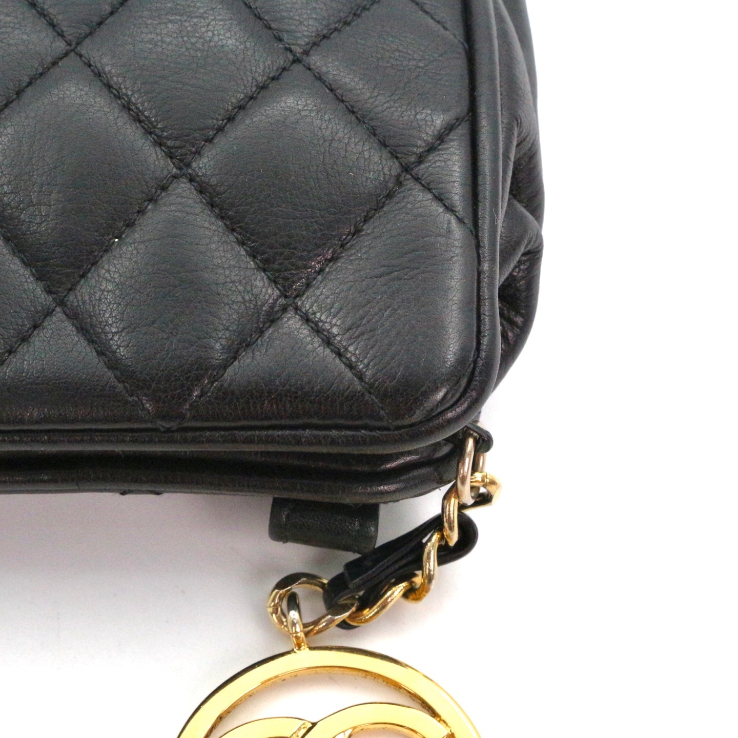 CHANEL Black Lambskin Quilted CC Charm Waist Bag with Gold Hardware [Used]