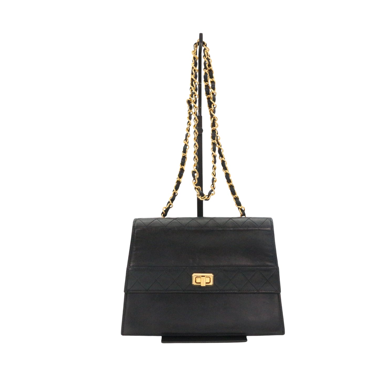 CHANEL Black Lambskin Quilted 2.55 Kelly-Style Chain Shoulder Bag with Card Holder [Used]