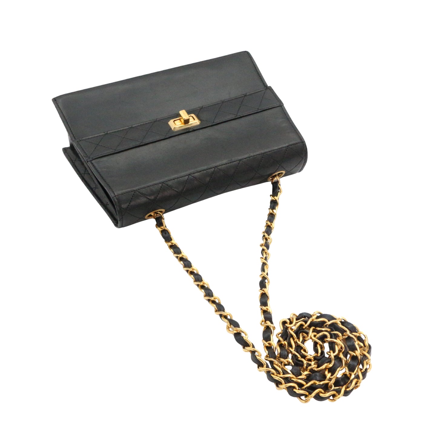 CHANEL Black Lambskin Quilted 2.55 Kelly-Style Chain Shoulder Bag with Card Holder [Used]