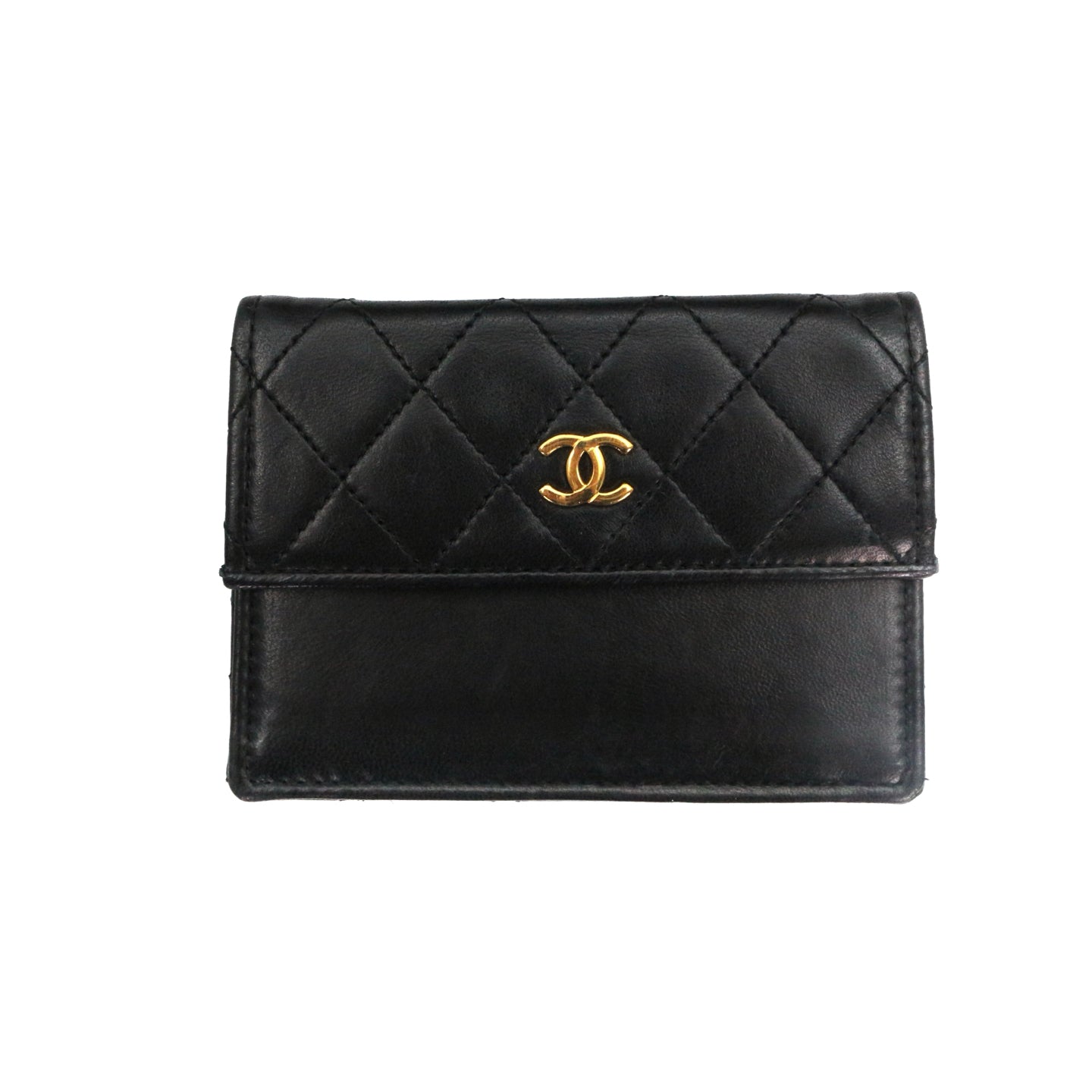 CHANEL Black Lambskin Quilted 2.55 Kelly-Style Chain Shoulder Bag with Card Holder [Used]