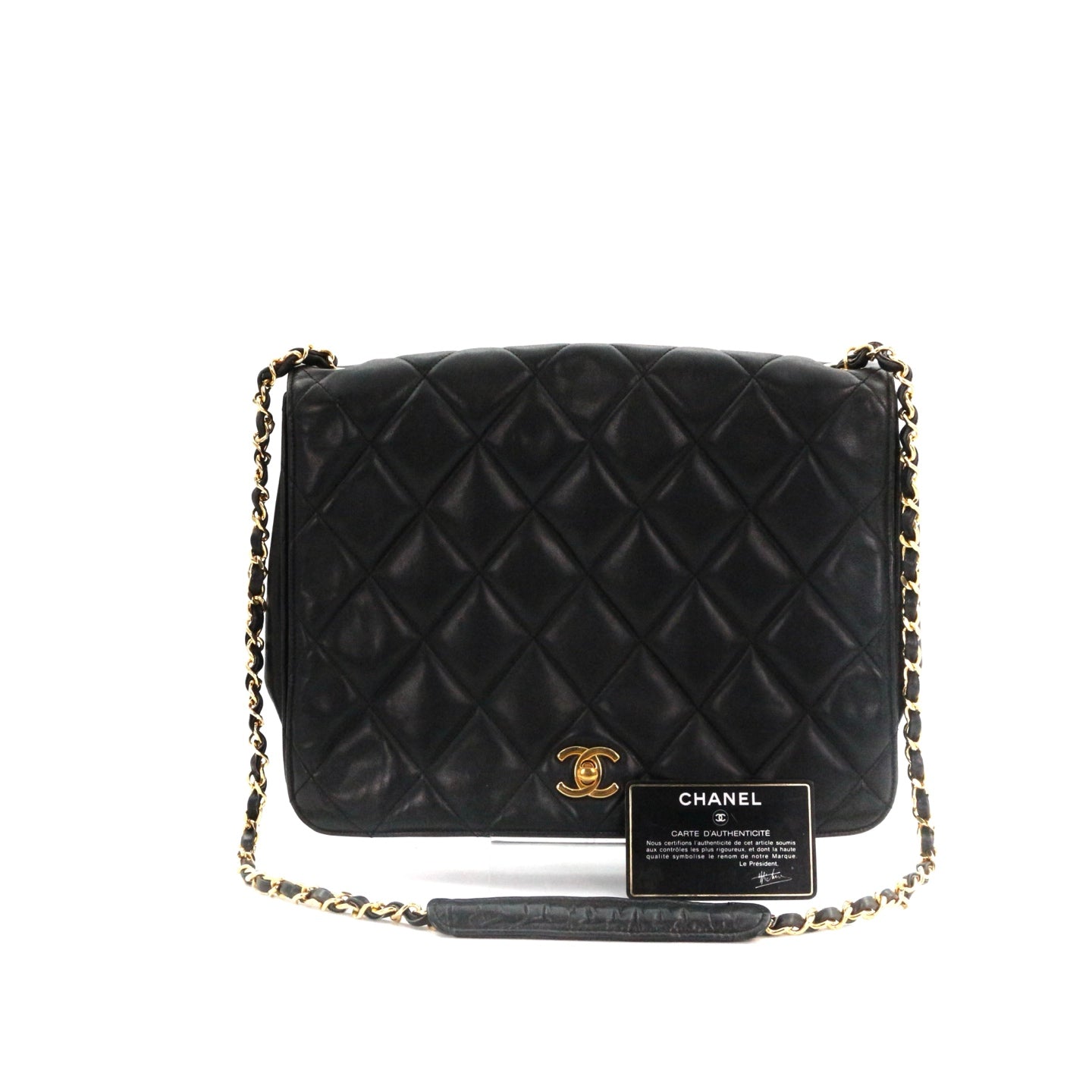 CHANEL Black Lambskin Quilted Large Flap Chain Shoulder Bag [Used]