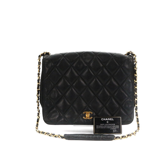 CHANEL Black Lambskin Quilted Large Flap Chain Shoulder Bag [Used]