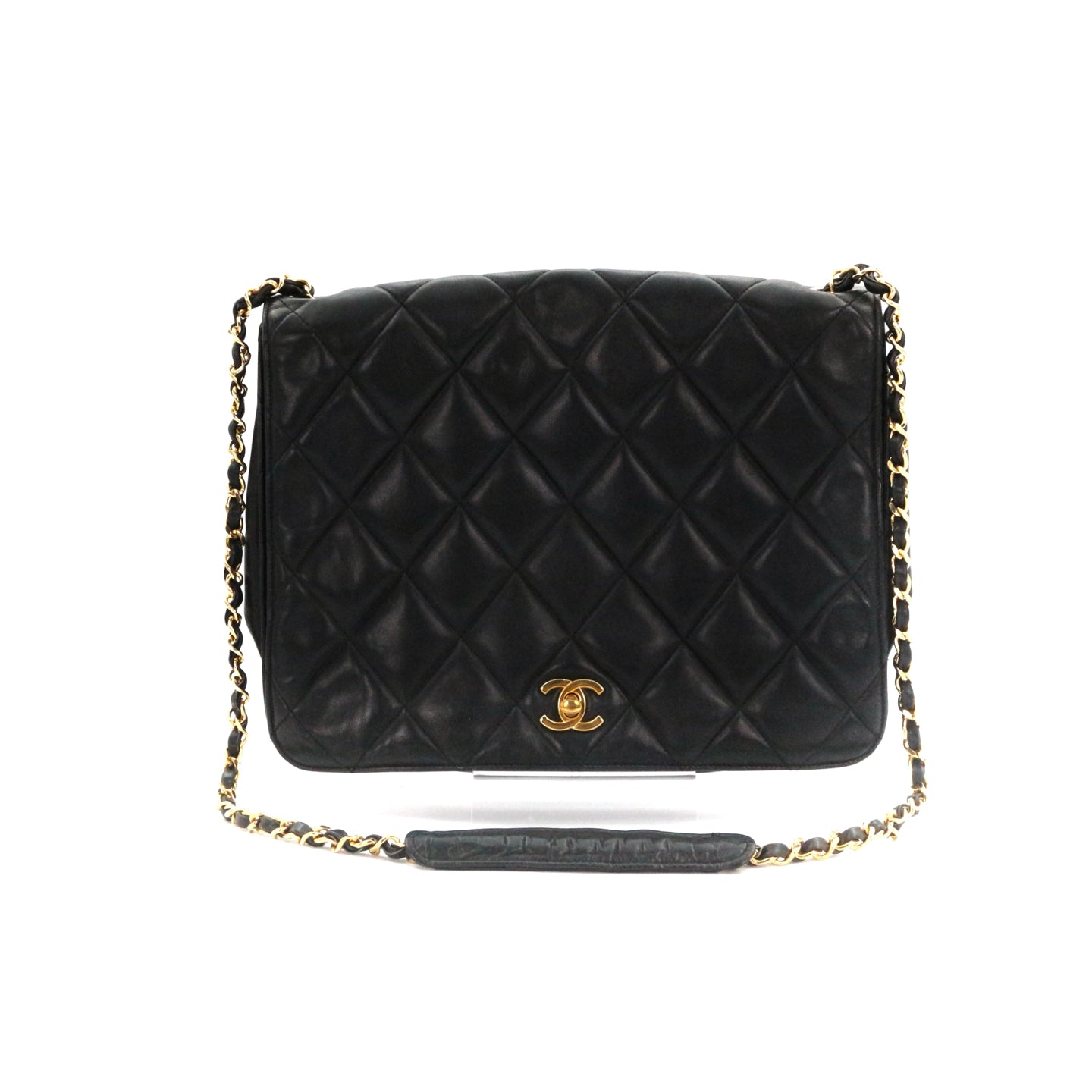 CHANEL Black Lambskin Quilted Large Flap Chain Shoulder Bag [Used]