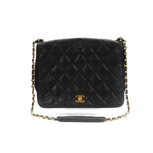 CHANEL Black Lambskin Quilted Large Flap Chain Shoulder Bag [Used]