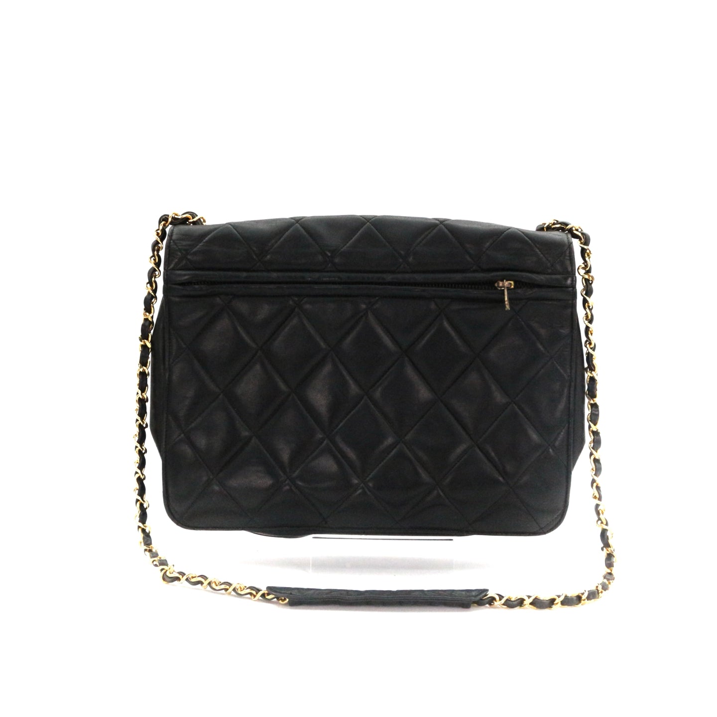 CHANEL Black Lambskin Quilted Large Flap Chain Shoulder Bag [Used]