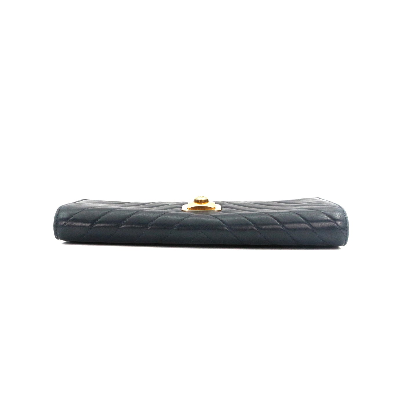 CHANEL Dark Navy Lambskin Chevron Chain Shoulder Bag with Gold Hardware [Used]