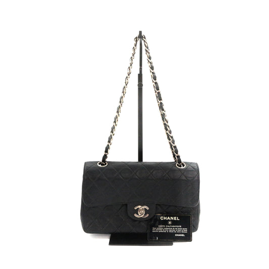 CHANEL Black Caviar Classic Flap 23 Chain Shoulder Bag with Silver Hardware [Used]