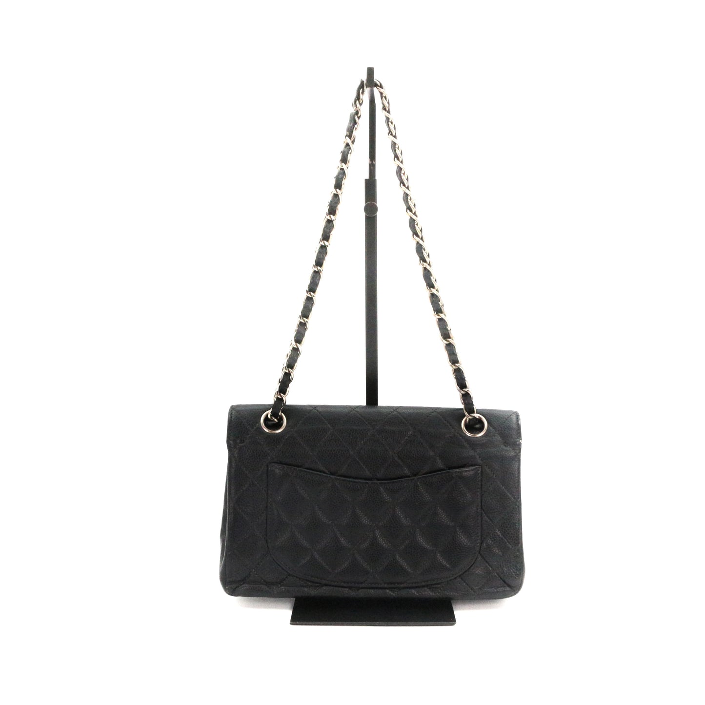 CHANEL Black Caviar Classic Flap 23 Chain Shoulder Bag with Silver Hardware [Used]