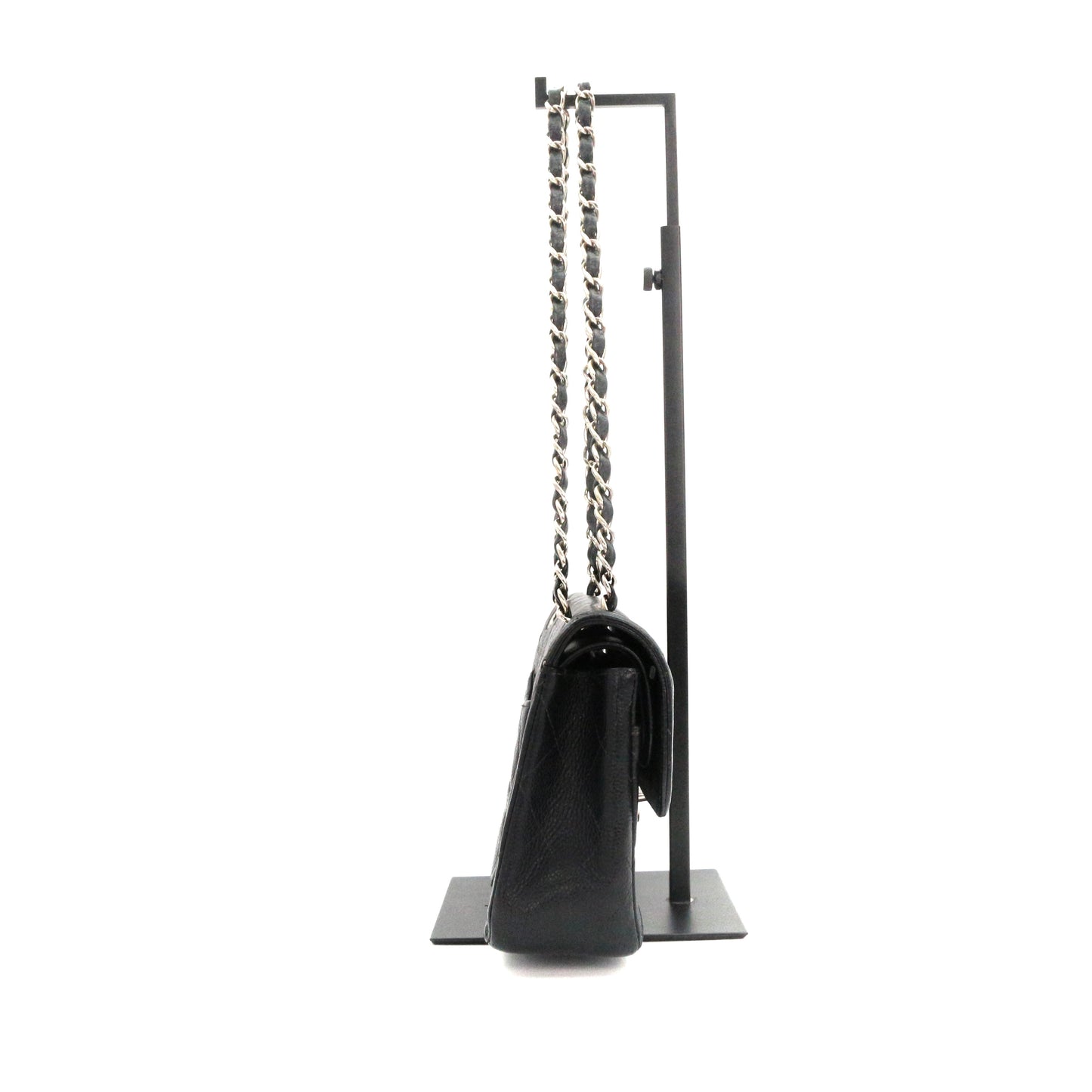 CHANEL Black Caviar Classic Flap 23 Chain Shoulder Bag with Silver Hardware [Used]