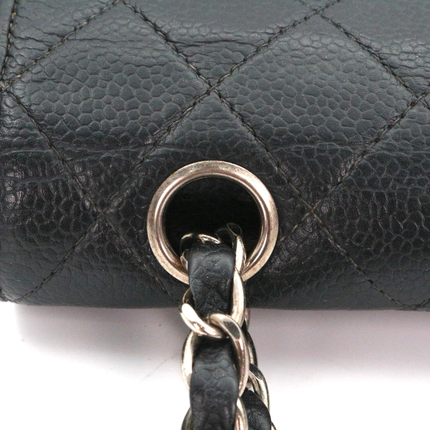 CHANEL Black Caviar Classic Flap 23 Chain Shoulder Bag with Silver Hardware [Used]