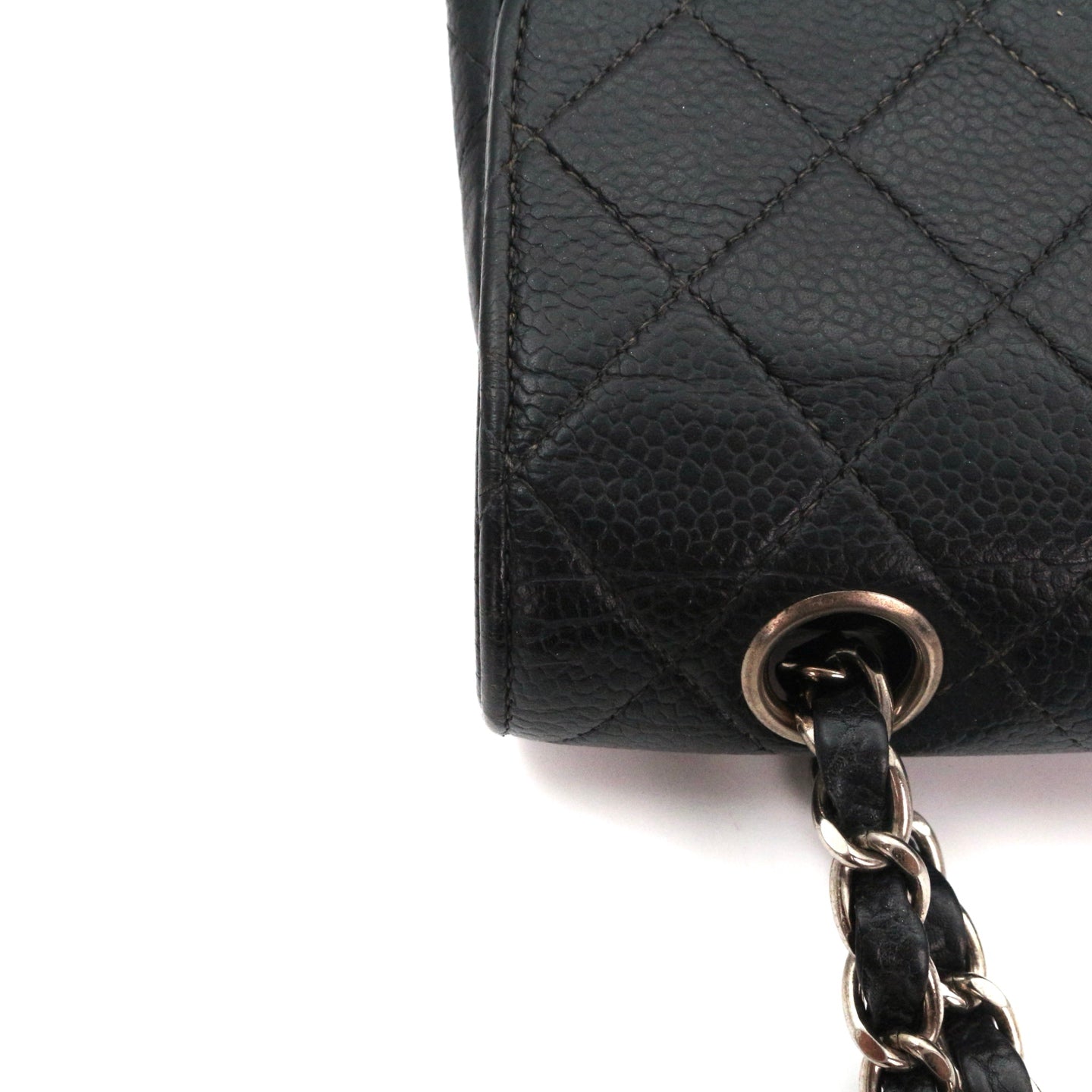 CHANEL Black Caviar Classic Flap 23 Chain Shoulder Bag with Silver Hardware [Used]