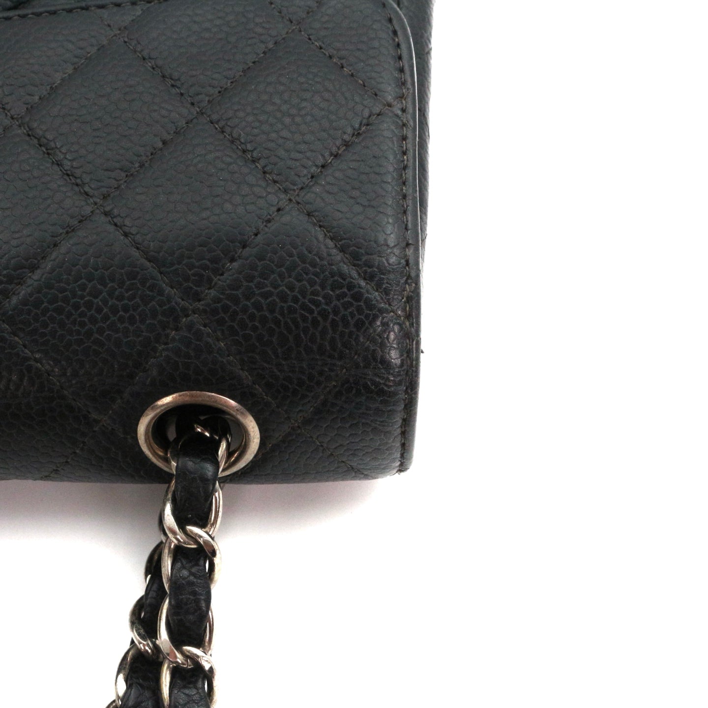 CHANEL Black Caviar Classic Flap 23 Chain Shoulder Bag with Silver Hardware [Used]