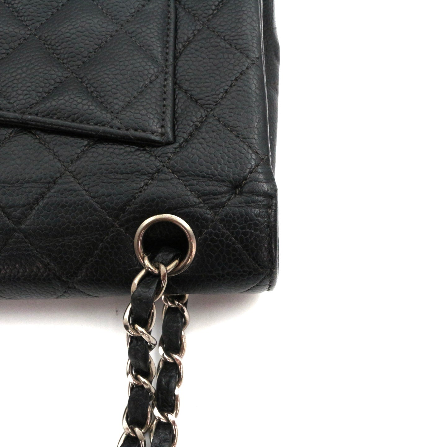 CHANEL Black Caviar Classic Flap 23 Chain Shoulder Bag with Silver Hardware [Used]