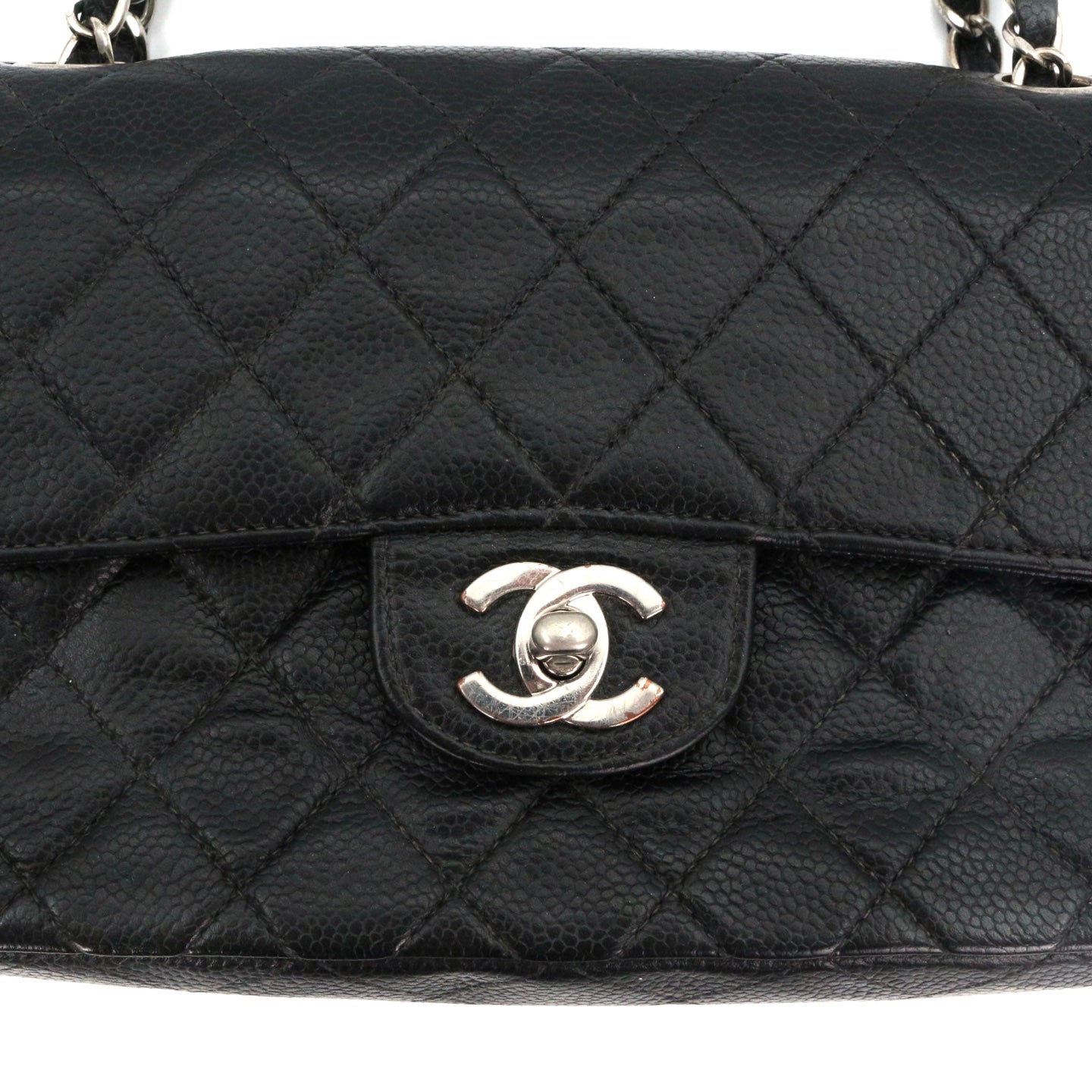 CHANEL Black Caviar Classic Flap 23 Chain Shoulder Bag with Silver Hardware [Used]
