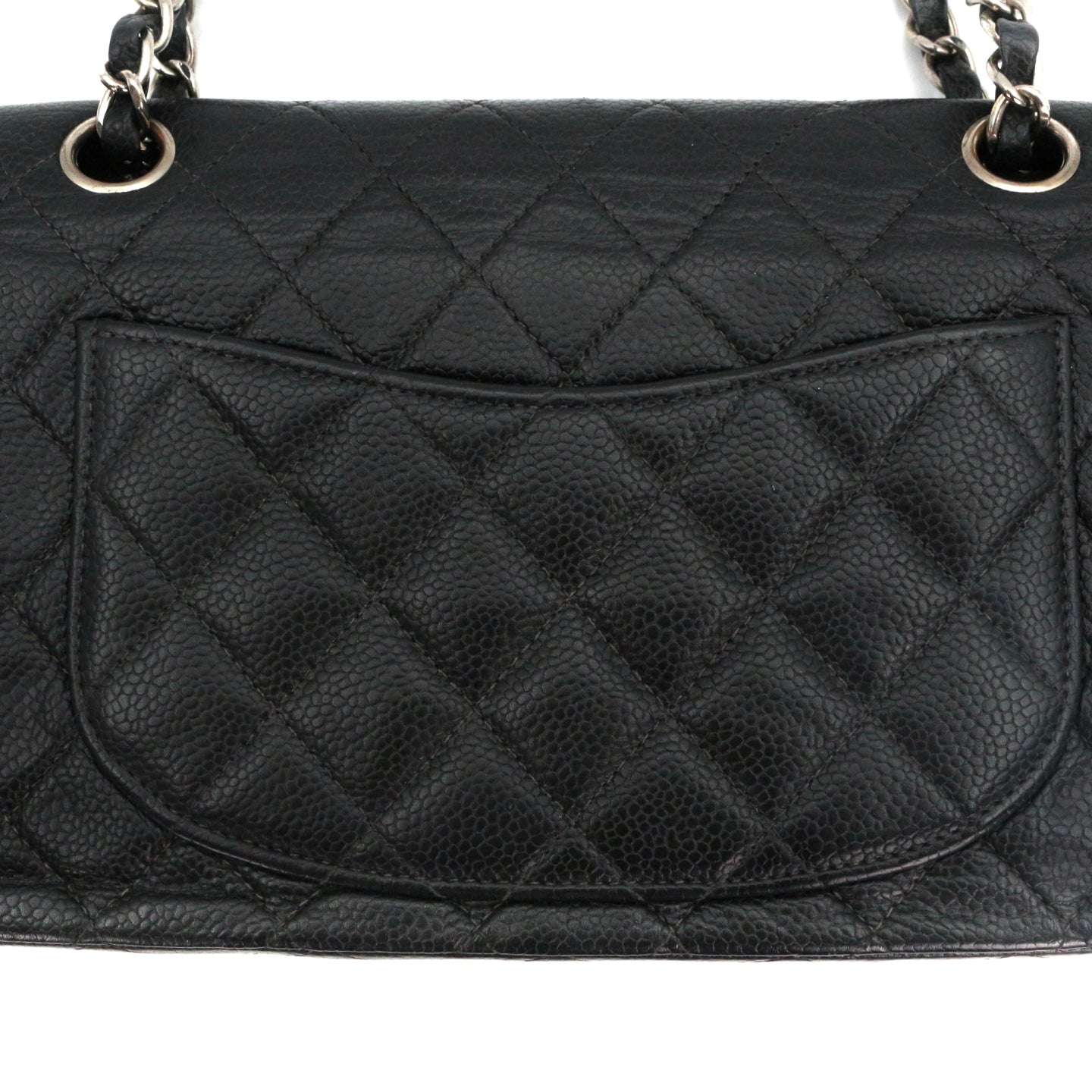CHANEL Black Caviar Classic Flap 23 Chain Shoulder Bag with Silver Hardware [Used]