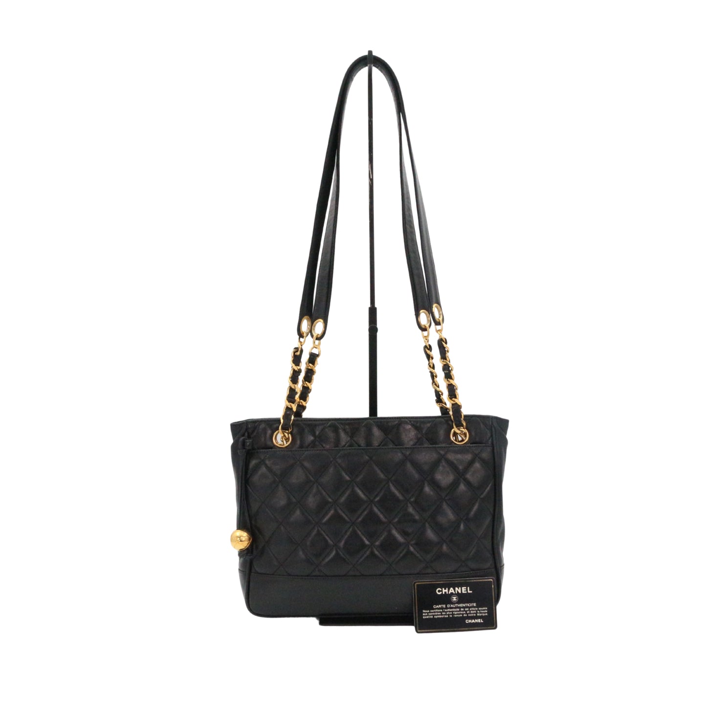 CHANEL Black Lambskin Quilted Golden Ball Tote Shoulder Bag [Used]