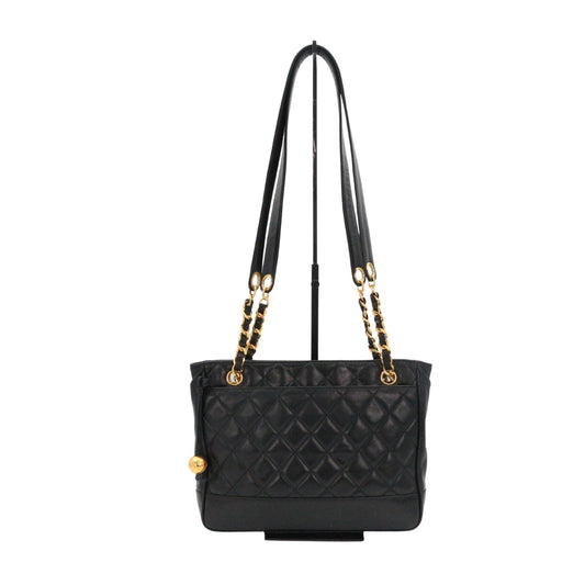 CHANEL Black Lambskin Quilted Golden Ball Tote Shoulder Bag [Used]