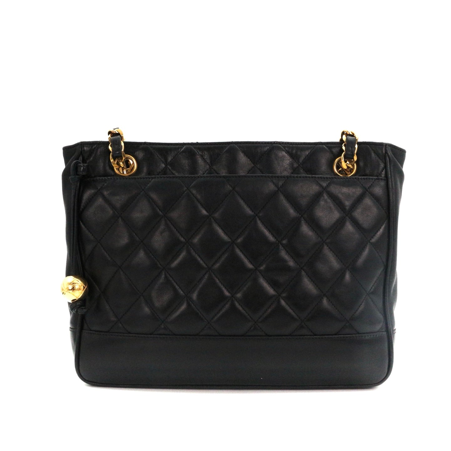 CHANEL Black Lambskin Quilted Golden Ball Tote Shoulder Bag [Used]