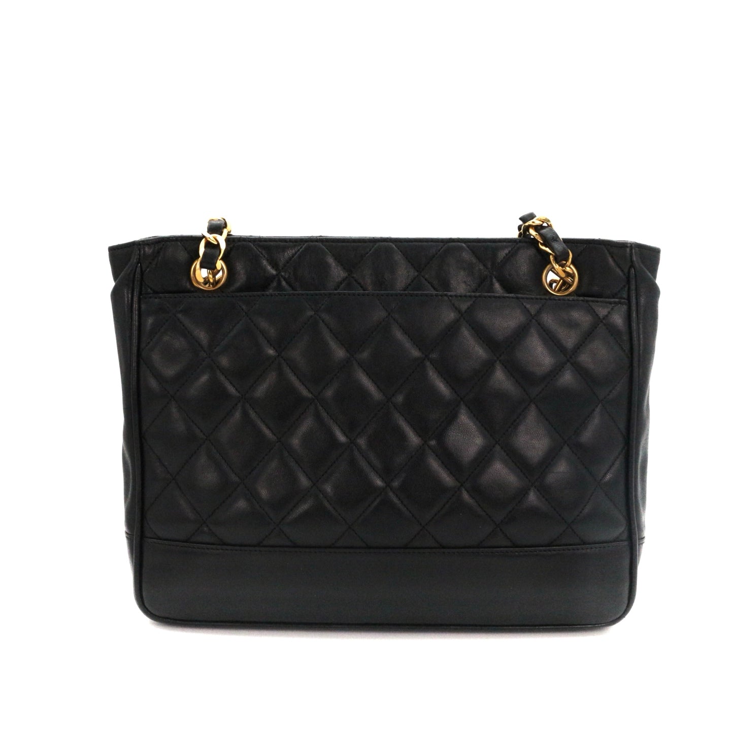 CHANEL Black Lambskin Quilted Golden Ball Tote Shoulder Bag [Used]