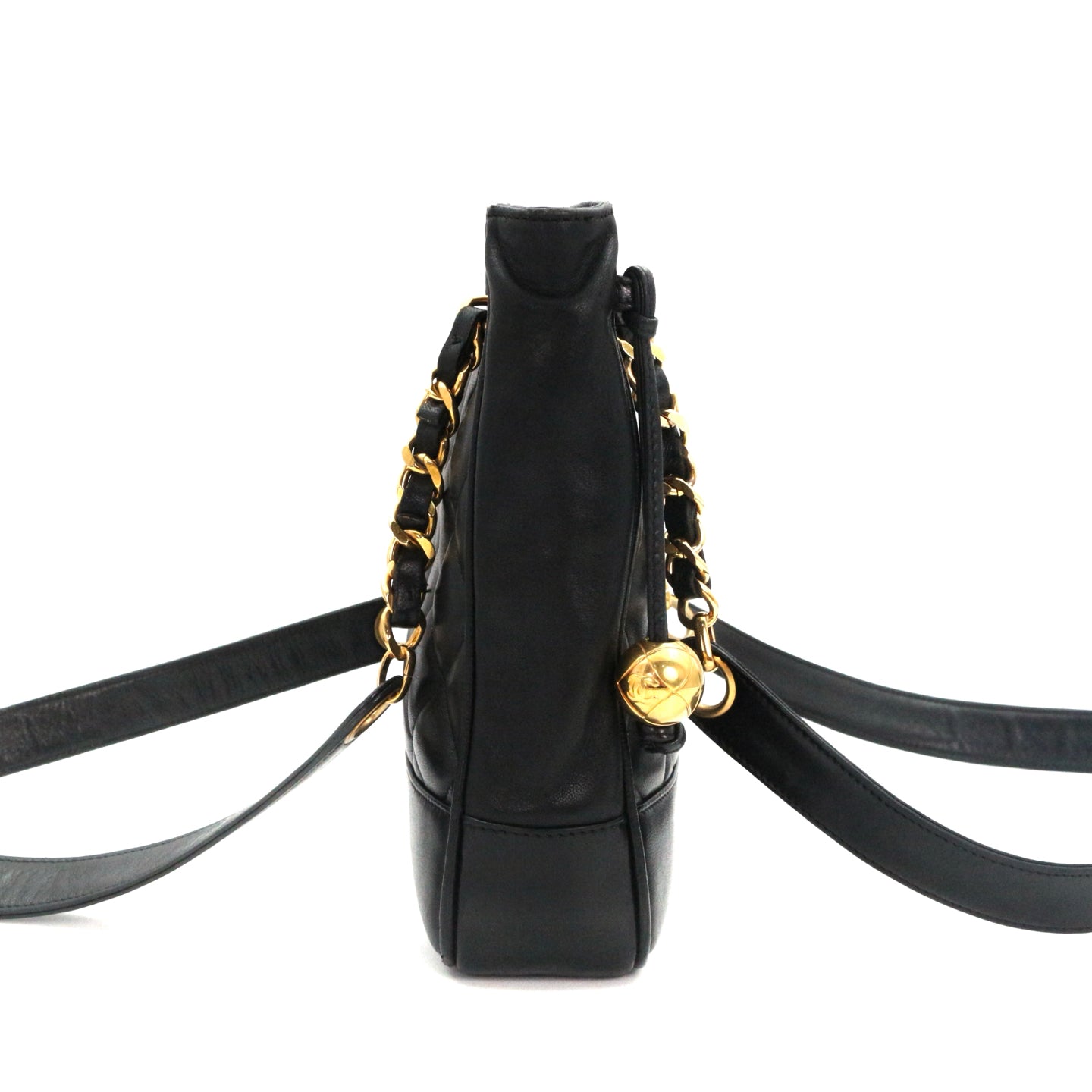 CHANEL Black Lambskin Quilted Golden Ball Tote Shoulder Bag [Used]