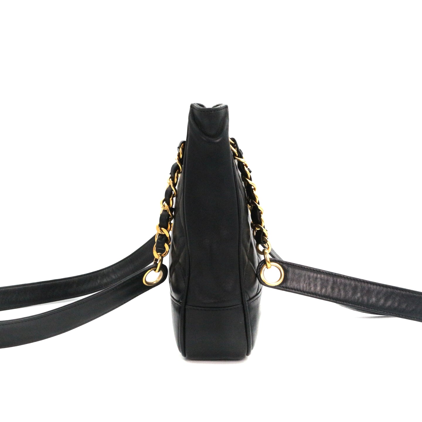 CHANEL Black Lambskin Quilted Golden Ball Tote Shoulder Bag [Used]